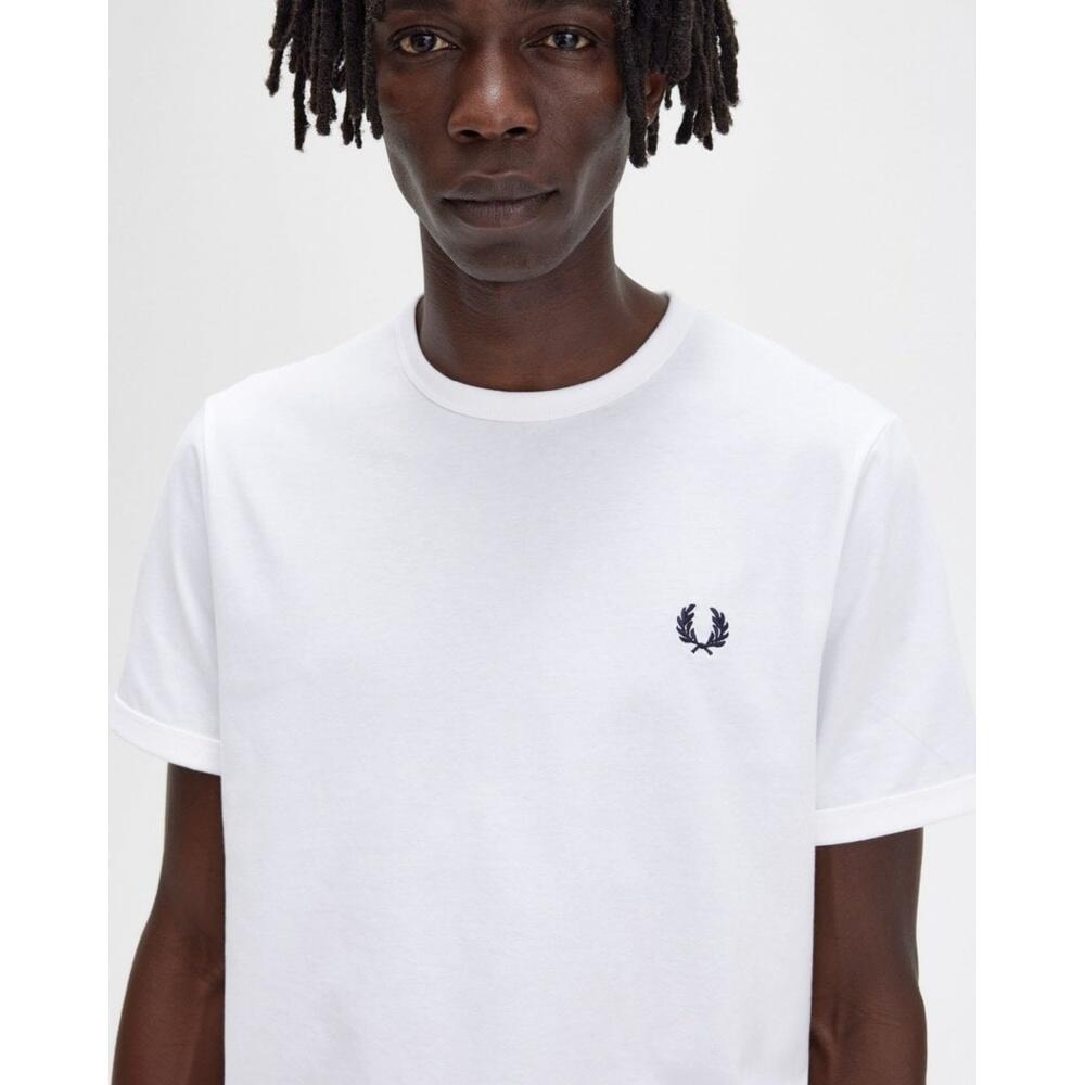 T-Shirt Fred Perry Ringer de manga curta para homem Branco 3/5