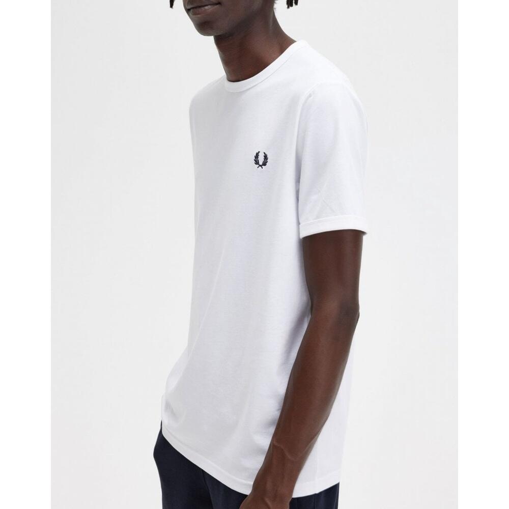 T-Shirt Fred Perry Ringer de manga curta para homem Branco 2/5