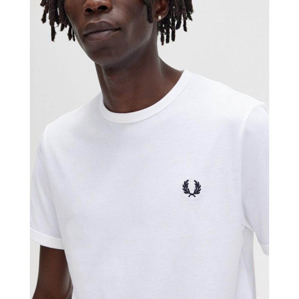 T-Shirt Fred Perry Ringer de manga curta para homem Branco 4/5