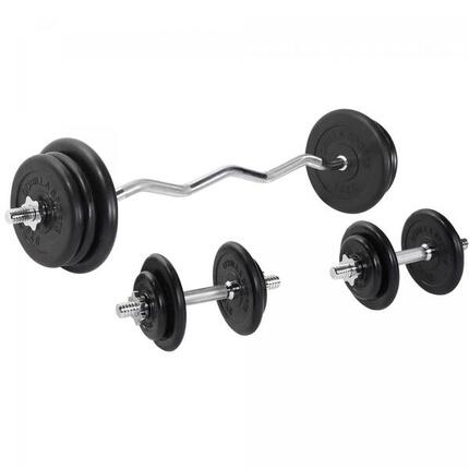 SET DE 68KG AVEC DISQUES EN FONTE CAOUTCHOUC + BARRE CURL 120CM | MUSCULATION