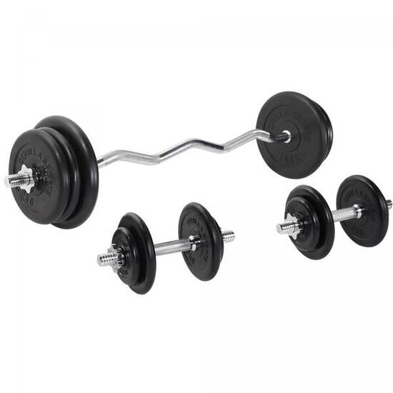 SET DE 68KG AVEC DISQUES EN FONTE CAOUTCHOUC + BARRE CURL 120CM | MUSCULATION
