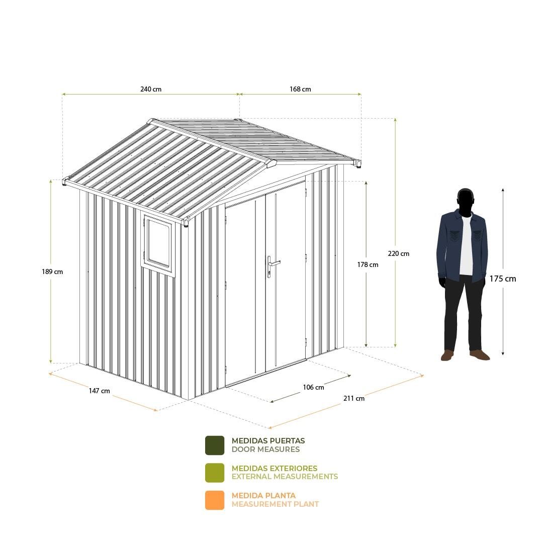 Caseta Metálica Gardiun Grunewald 4,03 m2 Exterior 240x168x220 cm de Acero 4/5