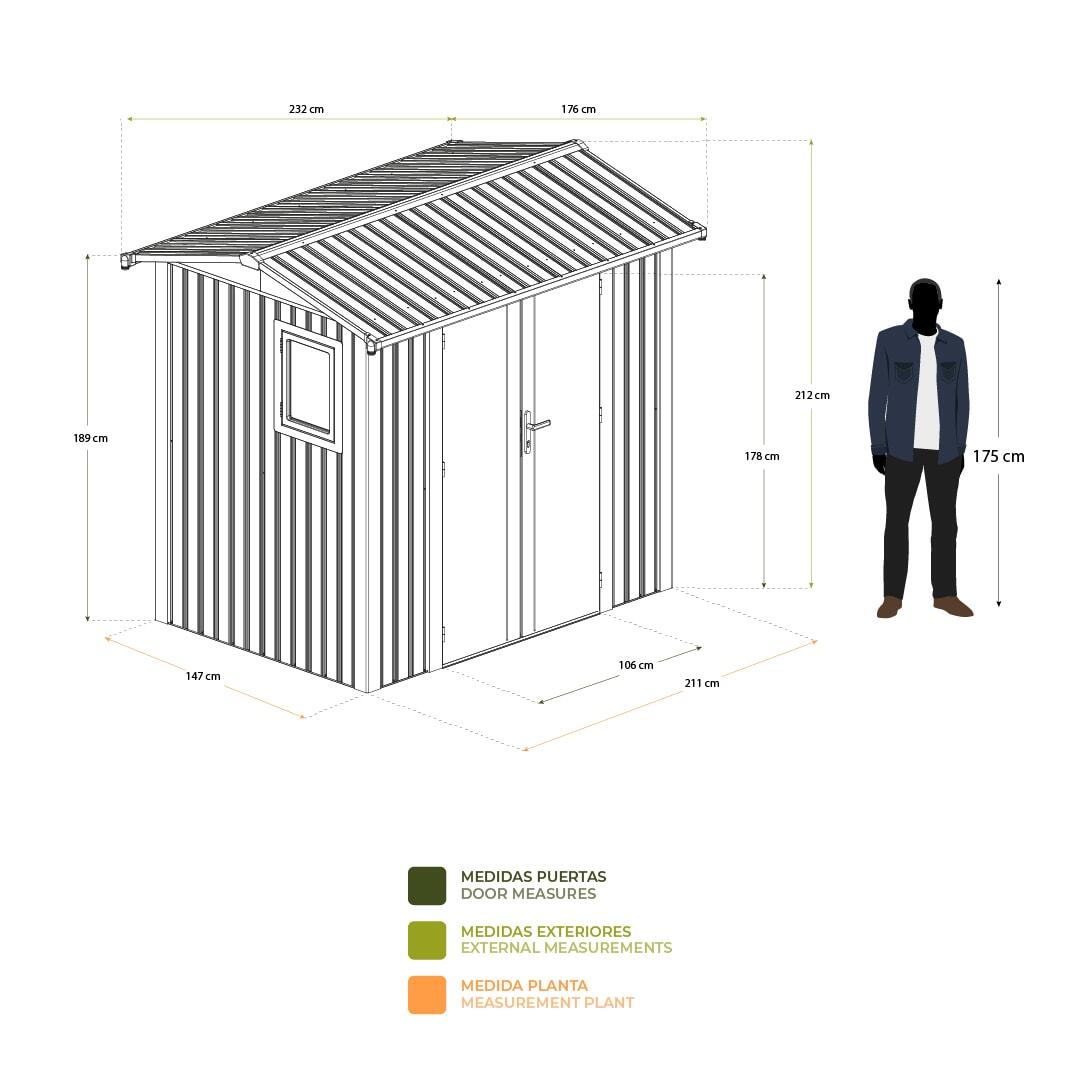 Caseta Metálica Gardiun Spree 4,1 m2 Exterior 232x176x212 cm 4/5