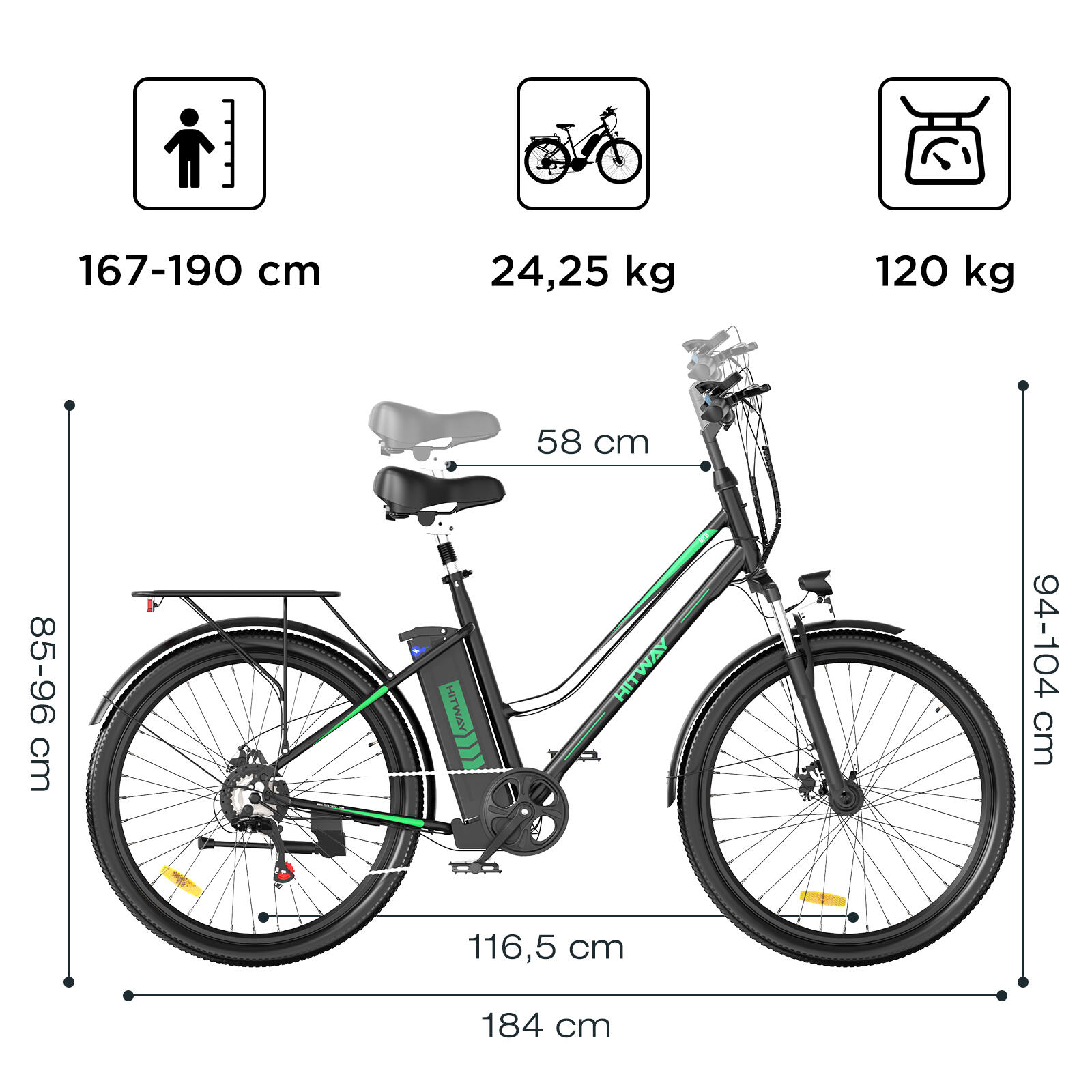 Vélo Électrique 26" 250W Batterie 36V 12Ah Autonomie 90KM BK8 2/7