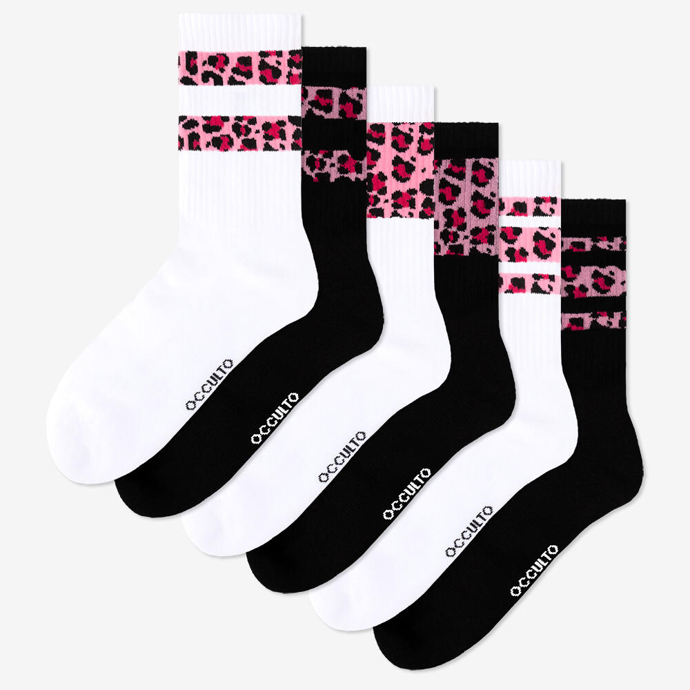 Damen Leoparden Muster Tennis Socken 6er Pack (Modell: Nala) 2/6
