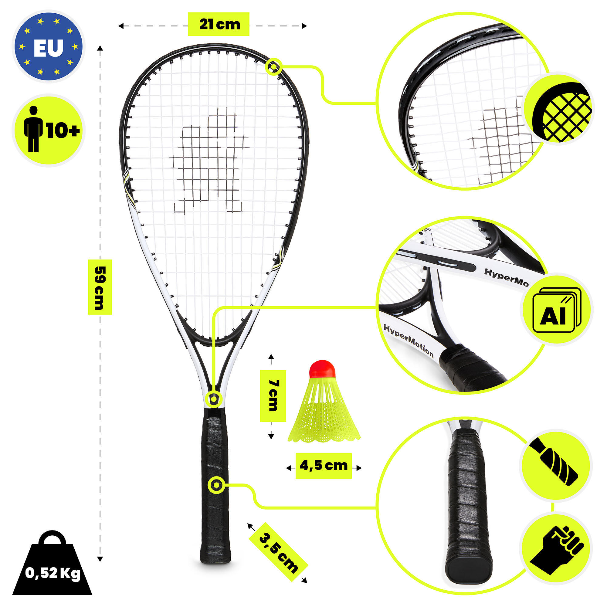 Hypermotion Crossminton Speed Badminton-set 2 rackets 59 cm 5 volants EN71 3/7