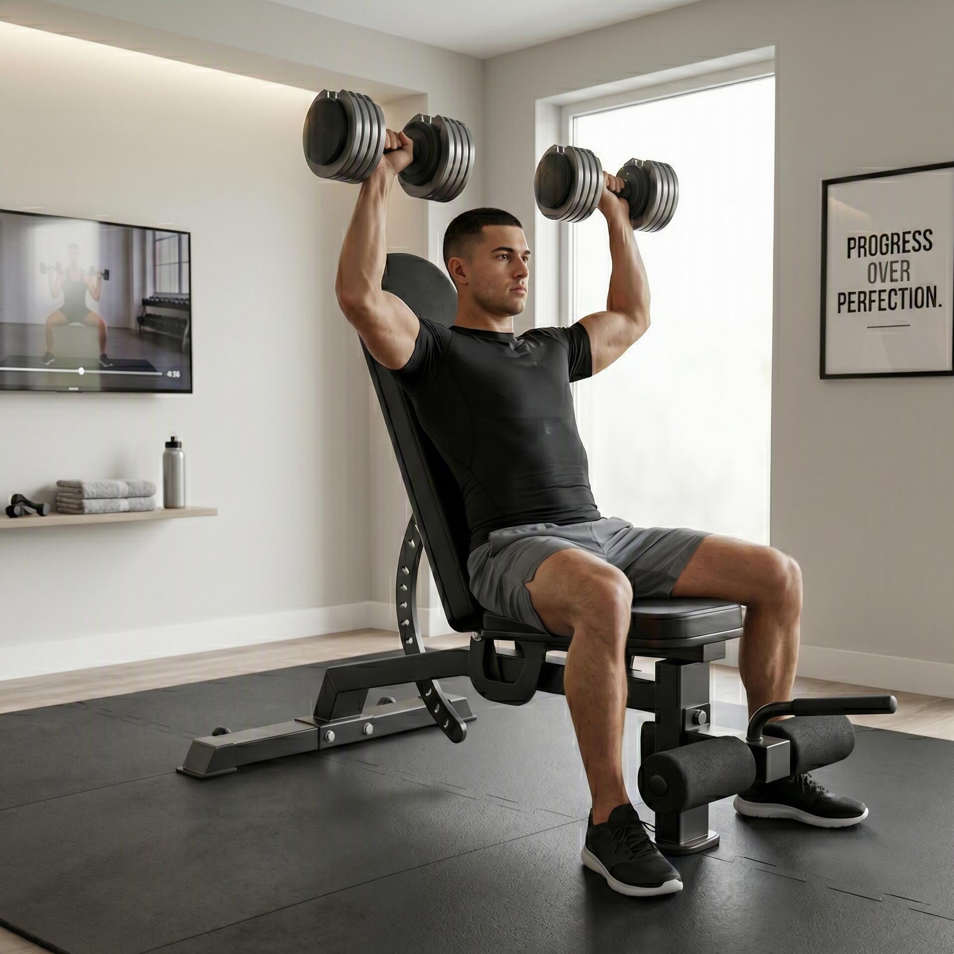 Home Gym Set Clover Fitness: Halterbank X2 + Verstelbare Dumbbells 25kg 3/5