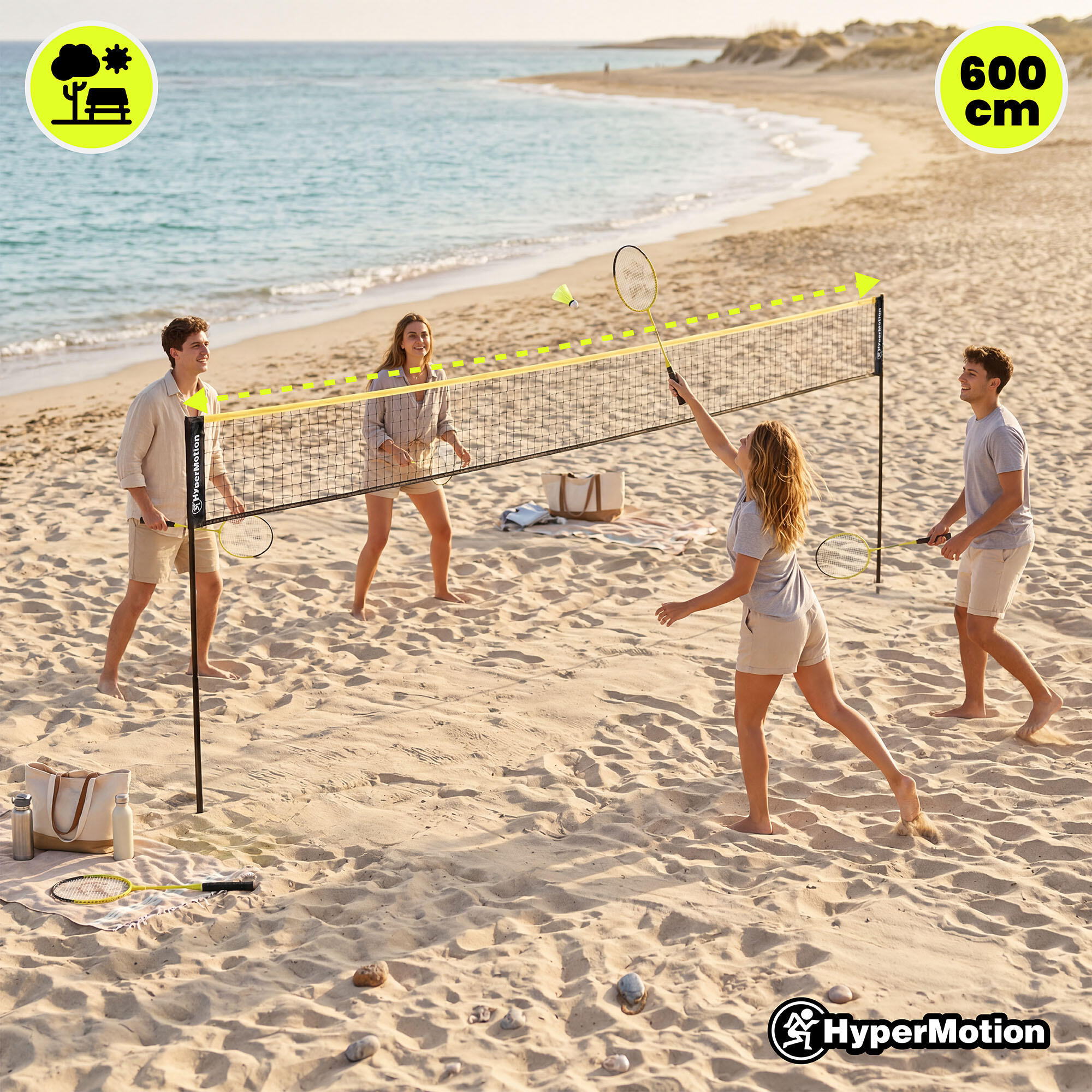 Kit bádminton HyperMotion 6 m ajustable - 2 raquetas 66 cm, 3 volantes, funda. 2/7