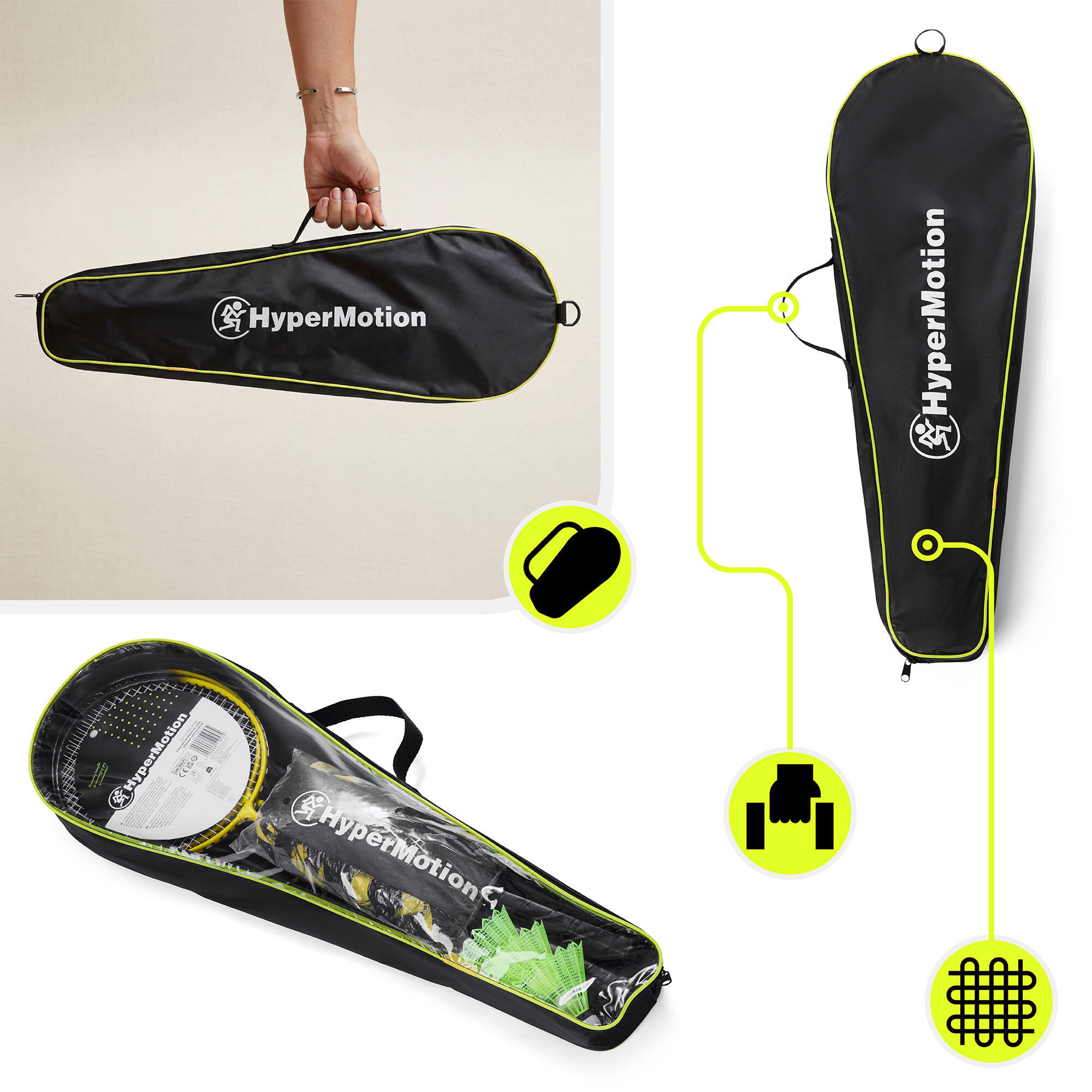 Kit bádminton HyperMotion 6 m ajustable - 2 raquetas 66 cm, 3 volantes, funda. 5/7