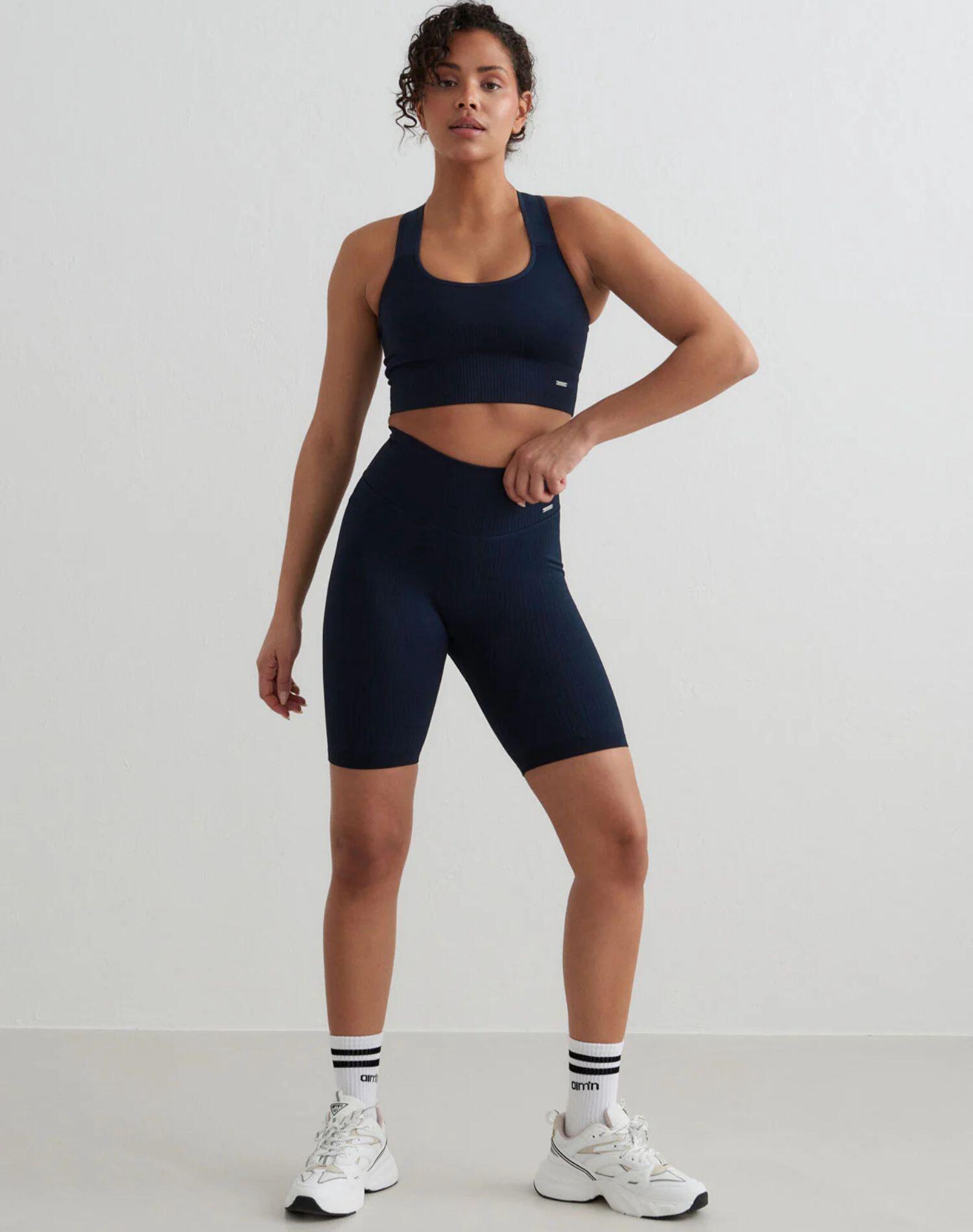 Dames Short Geribbelde Naadloos Marineblauw 2/5