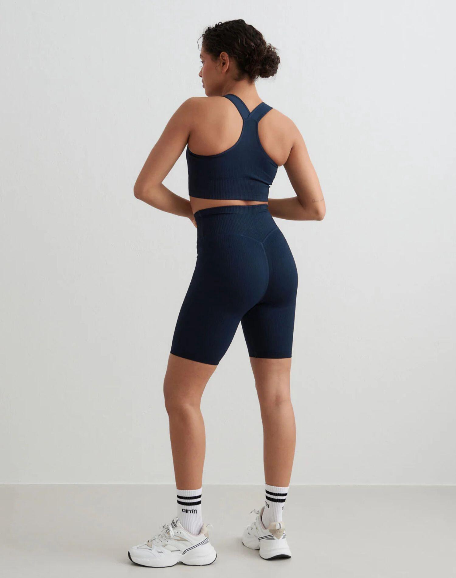 Dames Short Geribbelde Naadloos Marineblauw 4/5