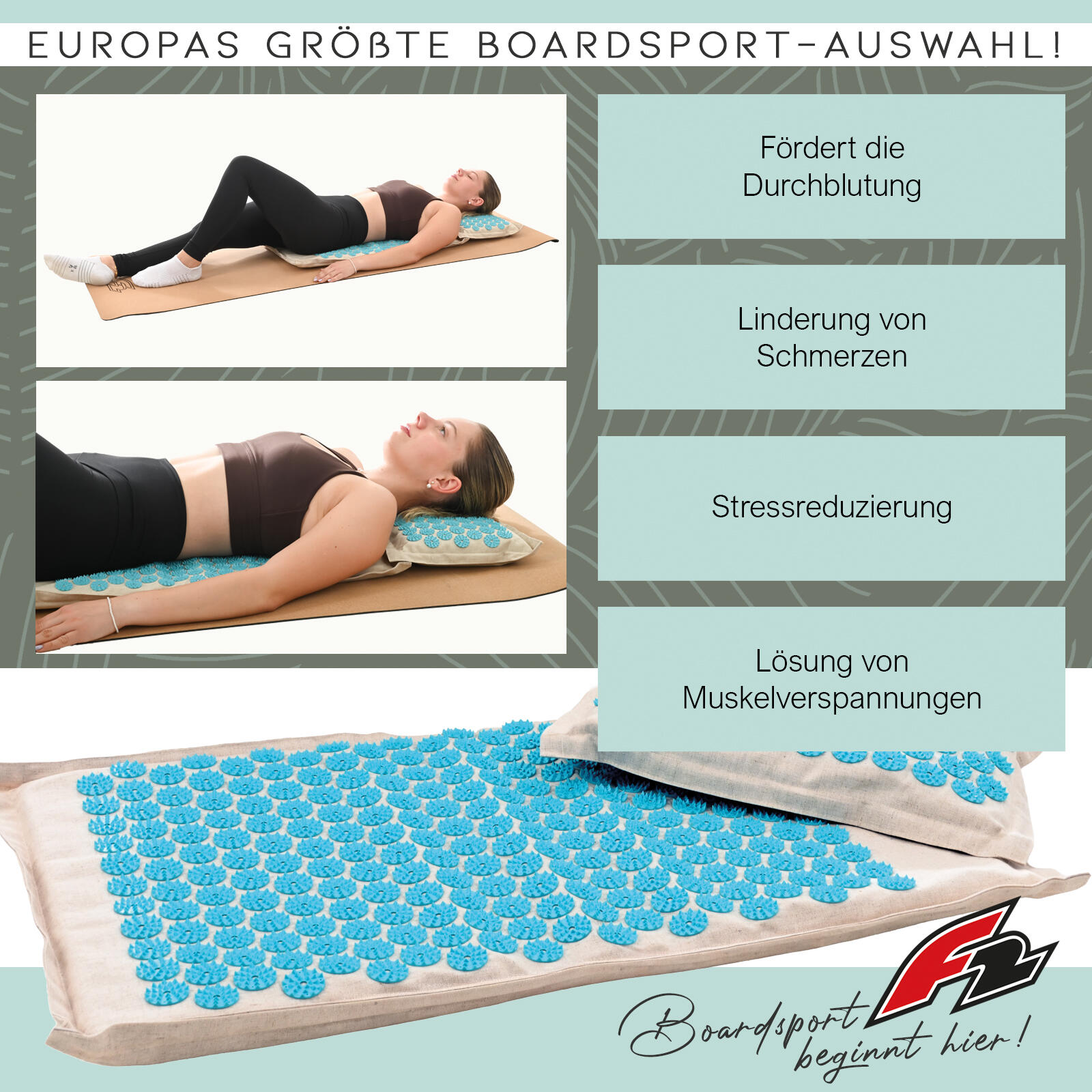 F2  Balance Board Reflexology Set Akkupressur Leinen 45,5x70,5cm Beige 3/5