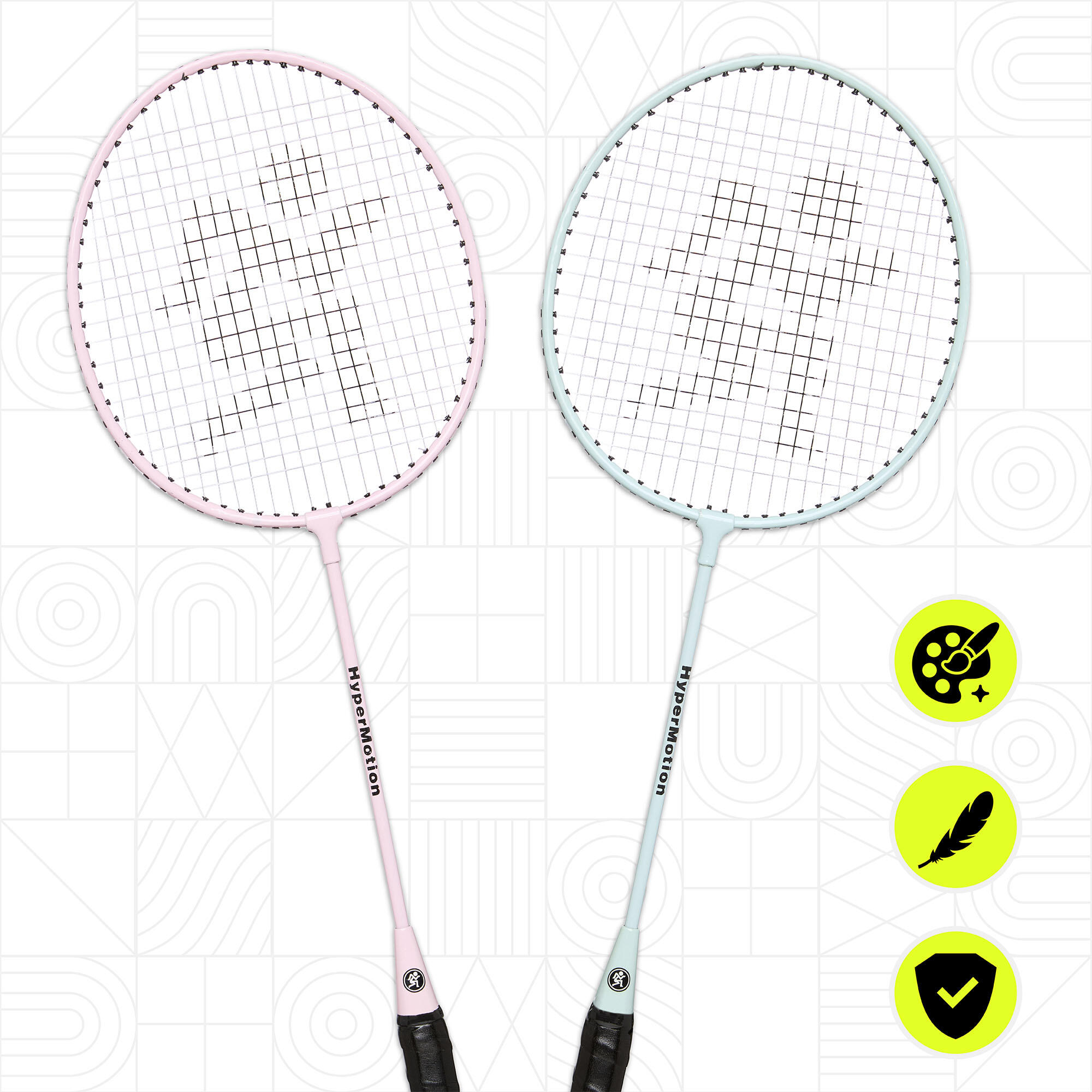 Kit de bádminton HyperMotion: 2 raquetas de 66 cm y 1 volante salvia 5/7