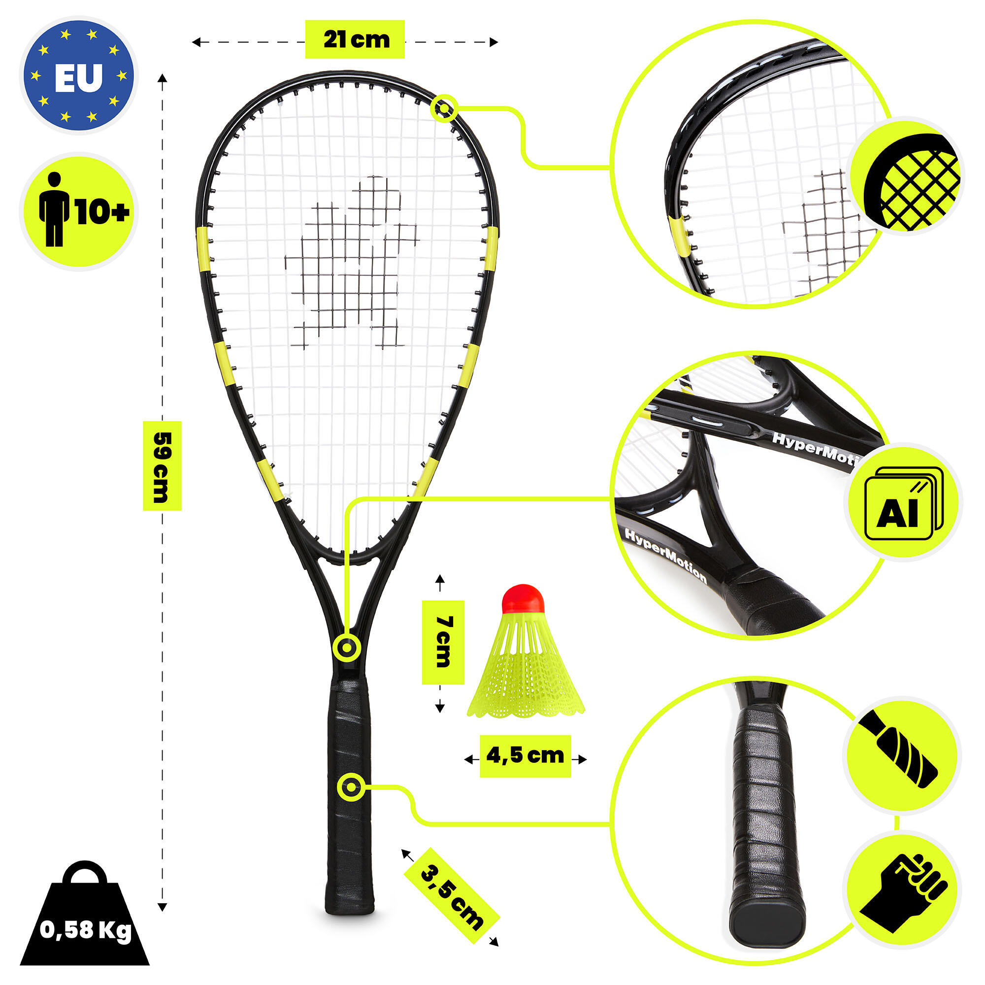 Crossminton HyperMotion set 2 rackets 59 cm 5 shuttlecocks 8 kegels 3/7