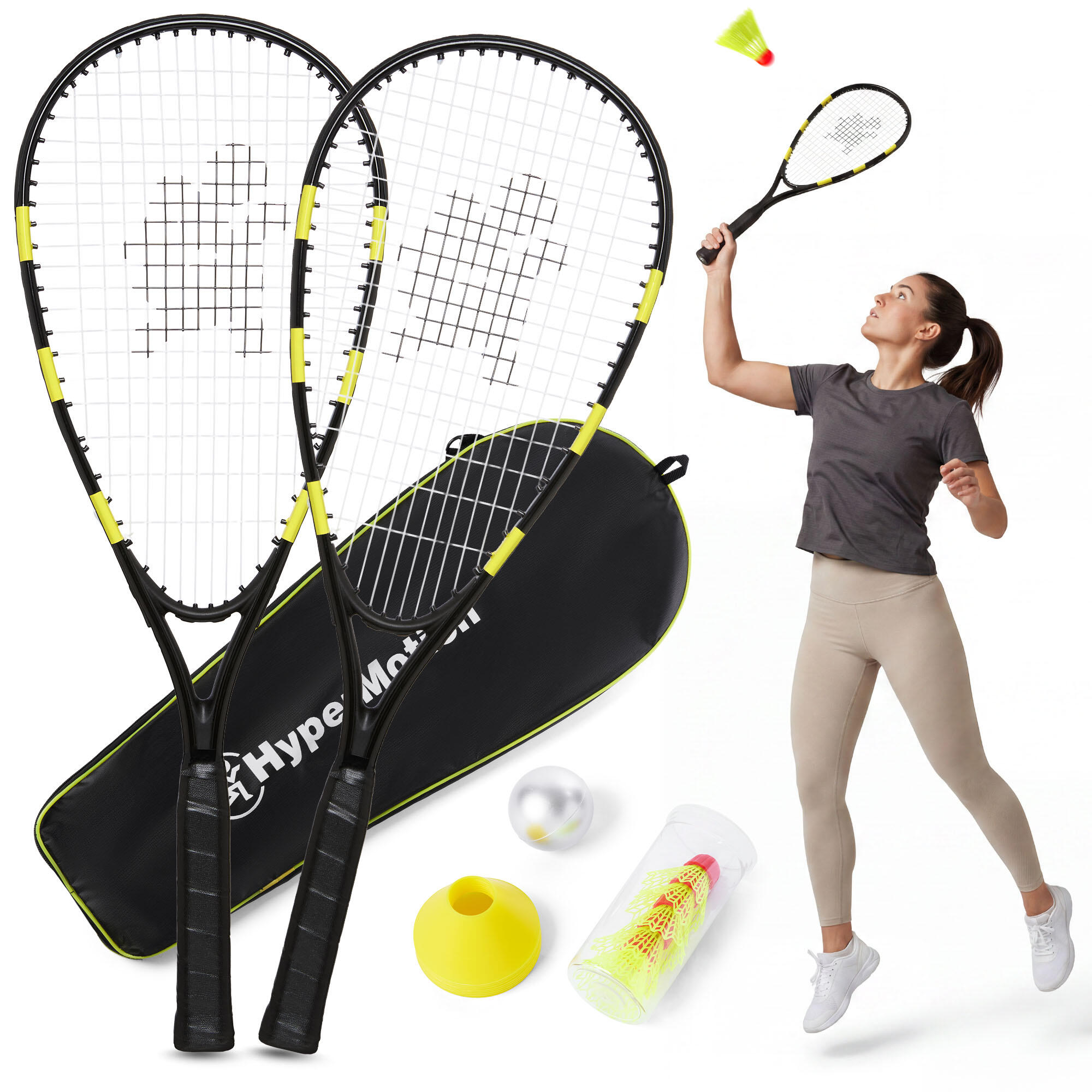 Set HYPERMOTION Crossminton 2 rachete aluminiu 59 cm, 5 speedere