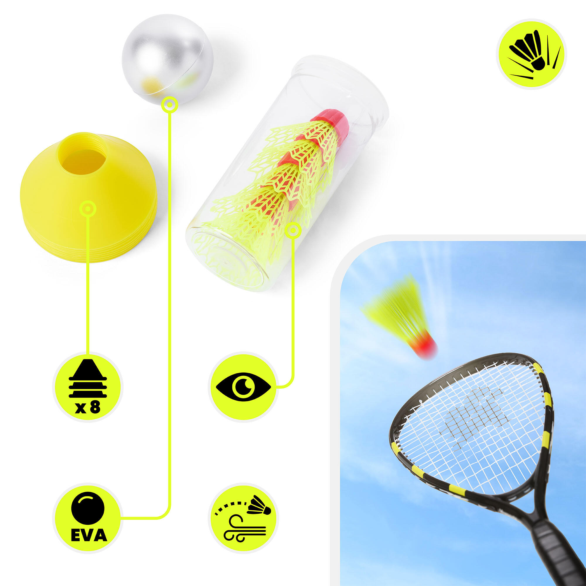 Crossminton HyperMotion set 2 rackets 59 cm 5 shuttlecocks 8 kegels 4/7