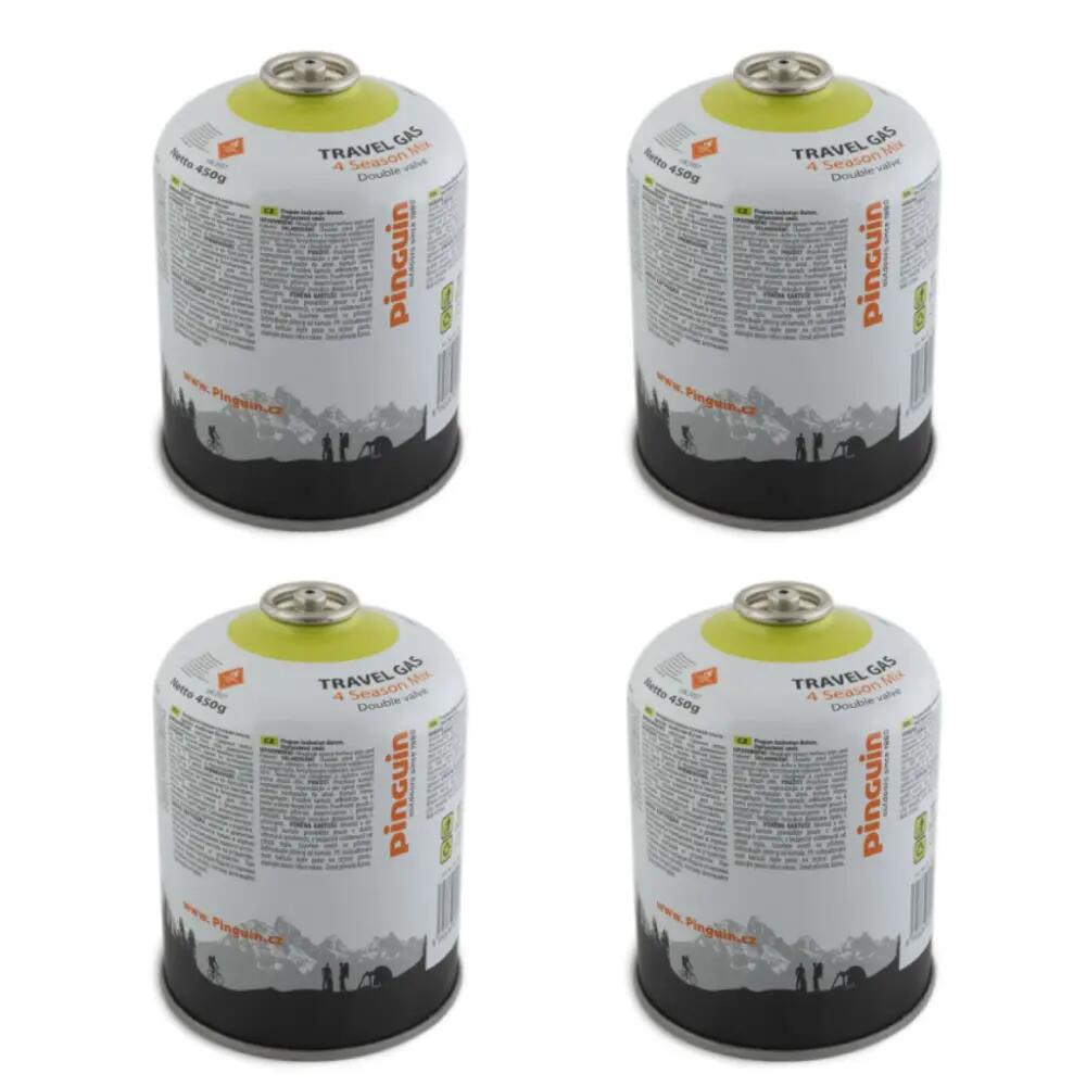 Комплект 4 газови бутилки за къмпинг Pinguin Travel Gas 450 g с резба