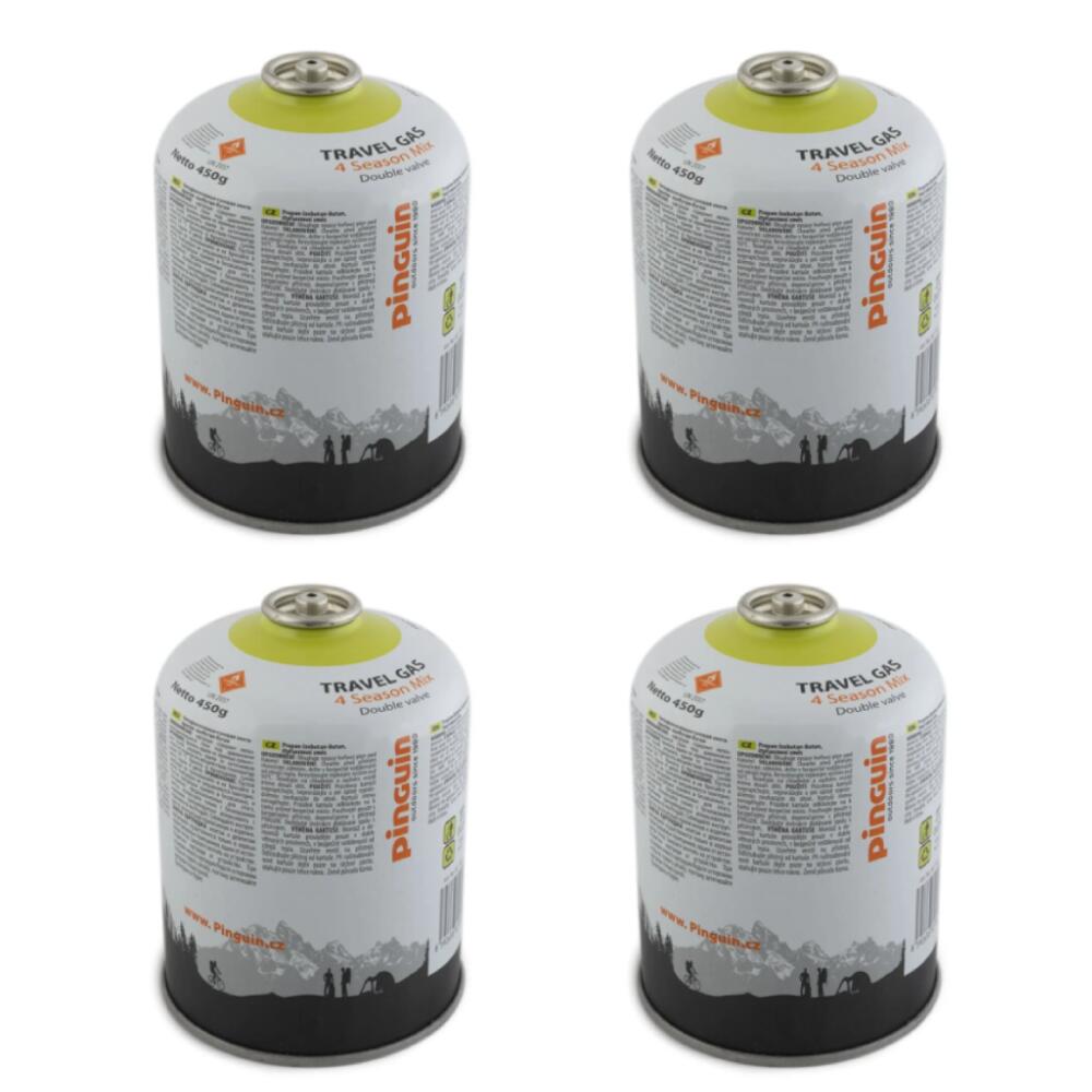 Set 4 butelii gaz camping Pinguin Travel Gas 450 g cu filet