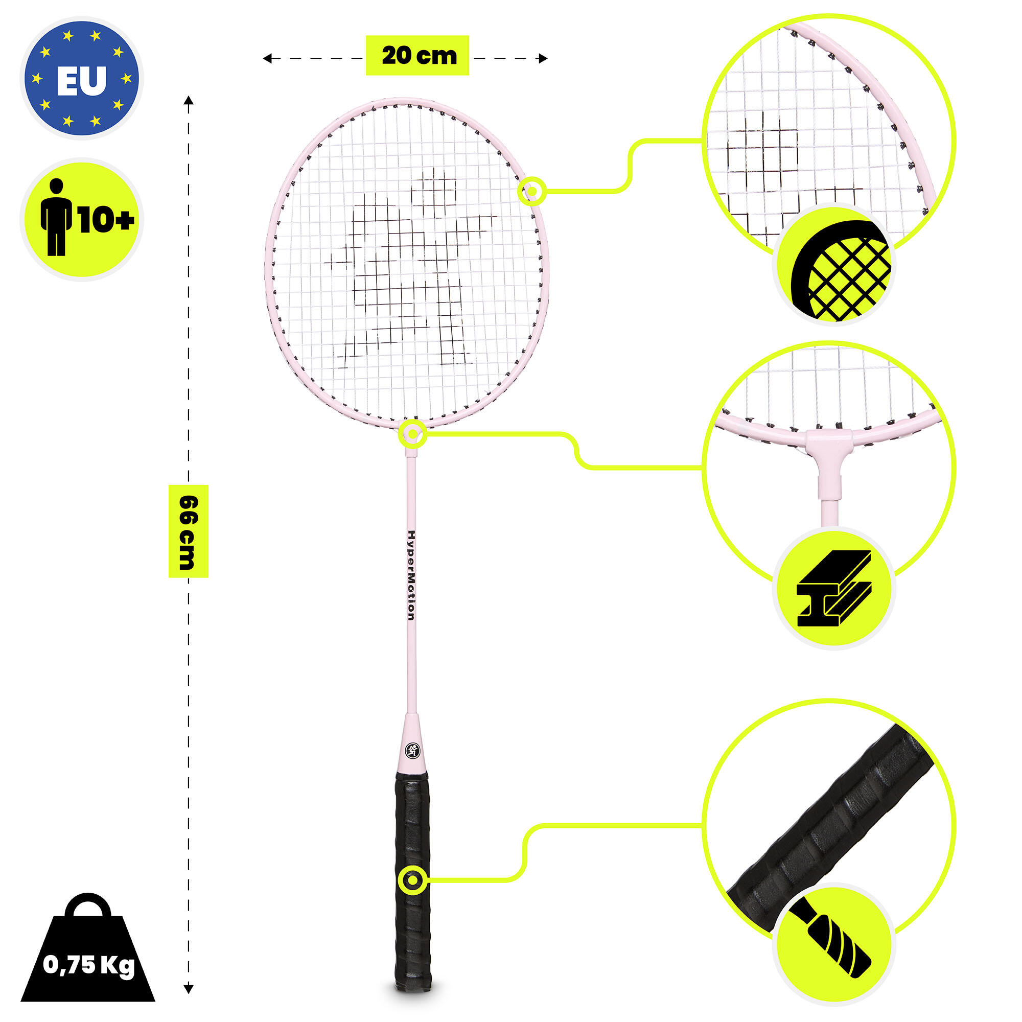 Kit badminton HyperMotion 2 raquettes 66 cm et housse - rose 3/7