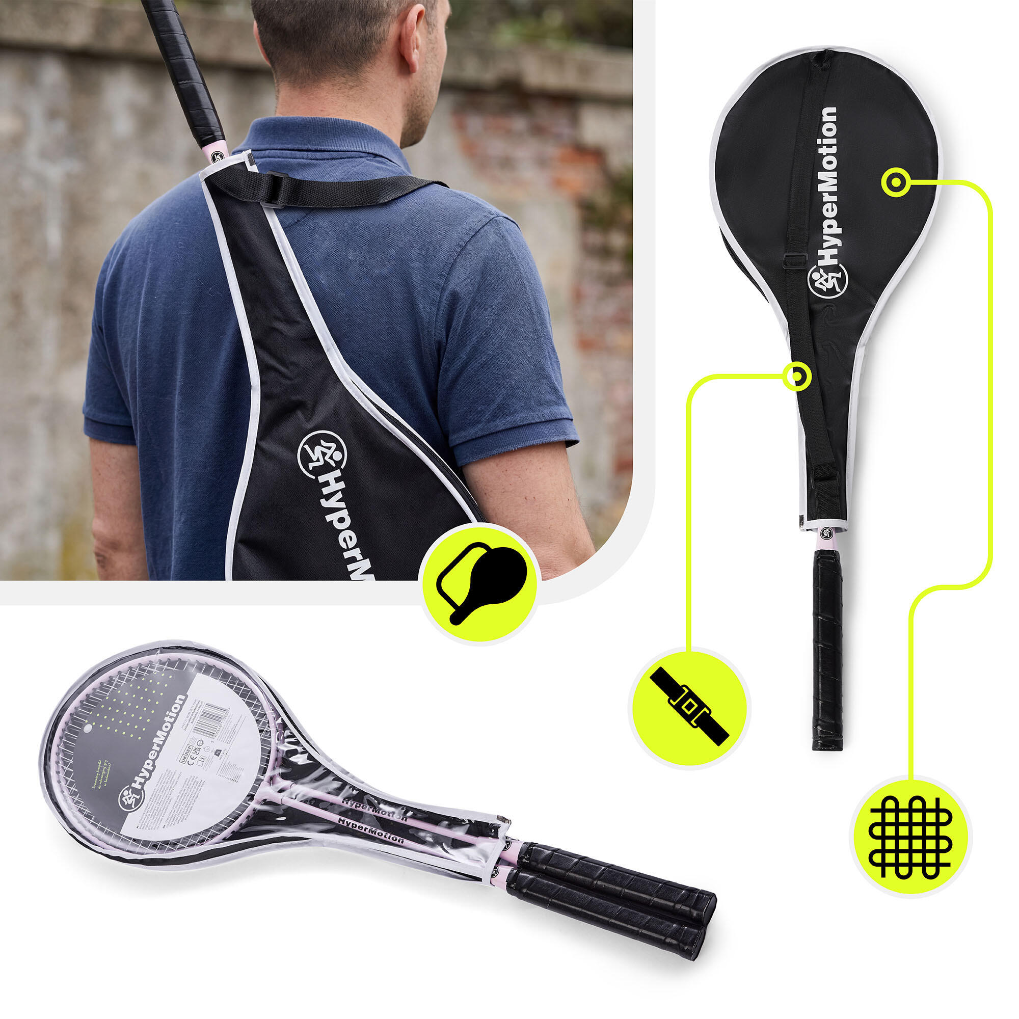 Kit badminton HyperMotion 2 raquettes 66 cm et housse - rose 4/7