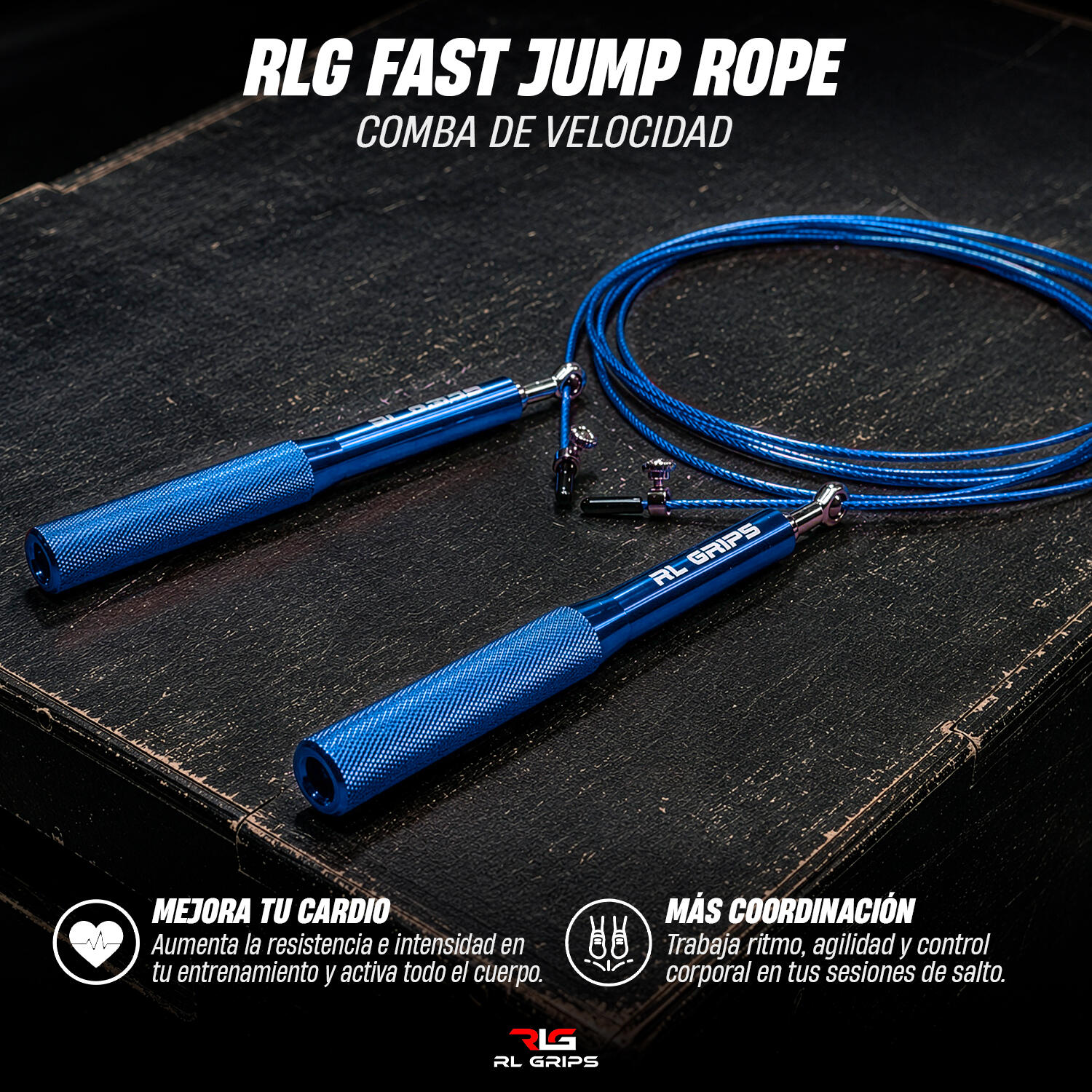 Comba Velocidad Profesional Aluminio Salto Crosstraining Gimnasio RL Grips Azul 3/3