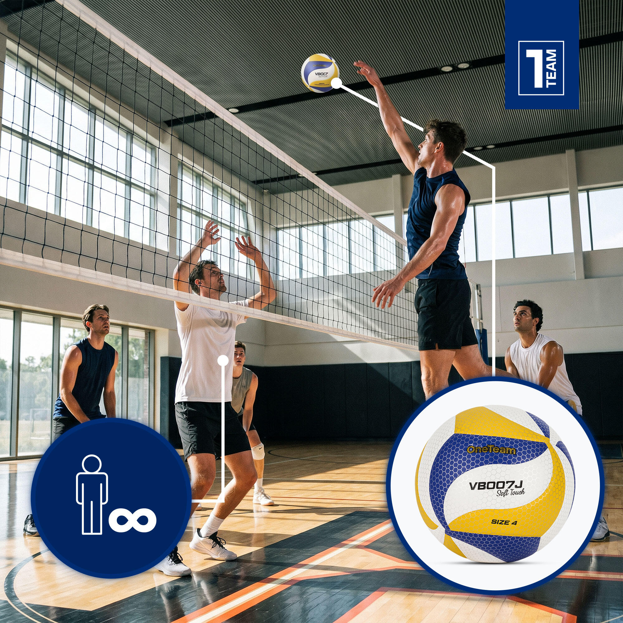 Bola de voleibol OneTeam VB007 amarelo/azul/branco tamanho 5 3/7