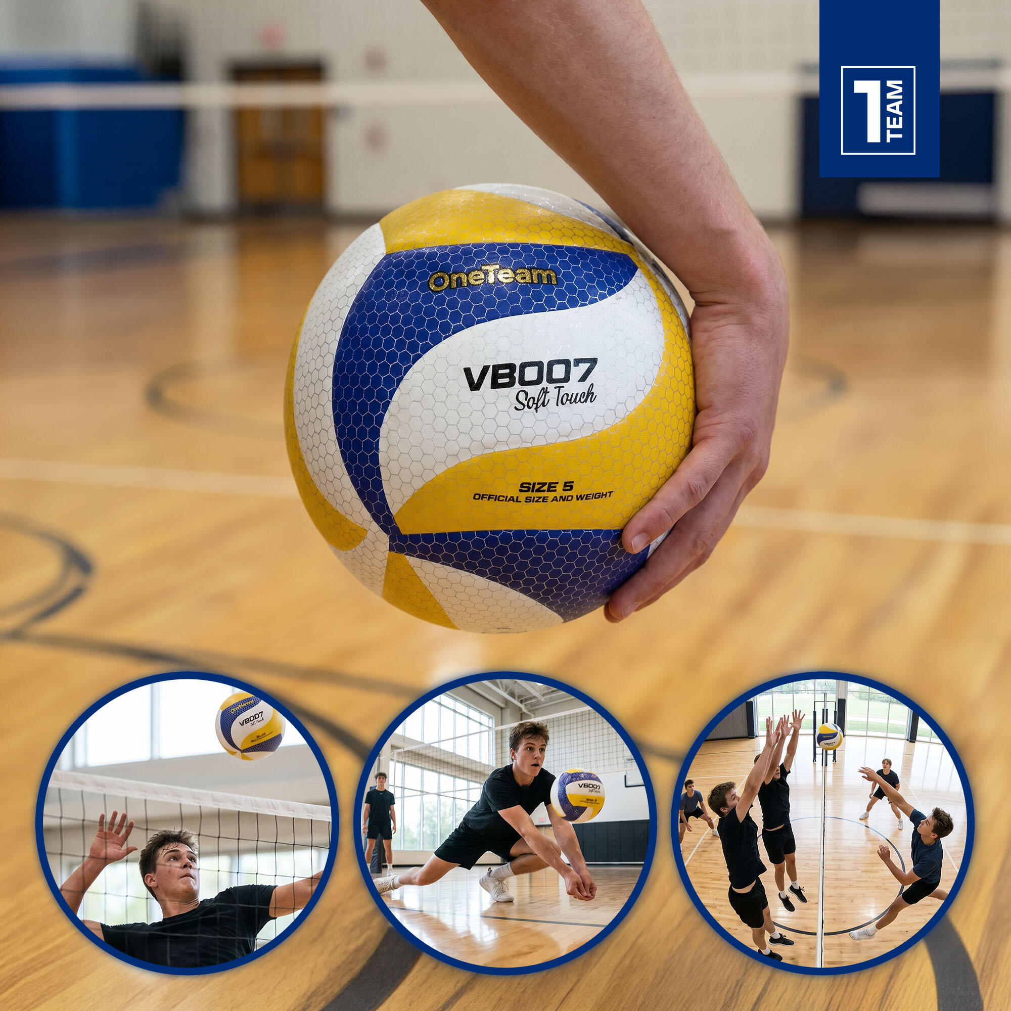 Bola de voleibol OneTeam VB007 amarelo/azul/branco tamanho 5 5/7