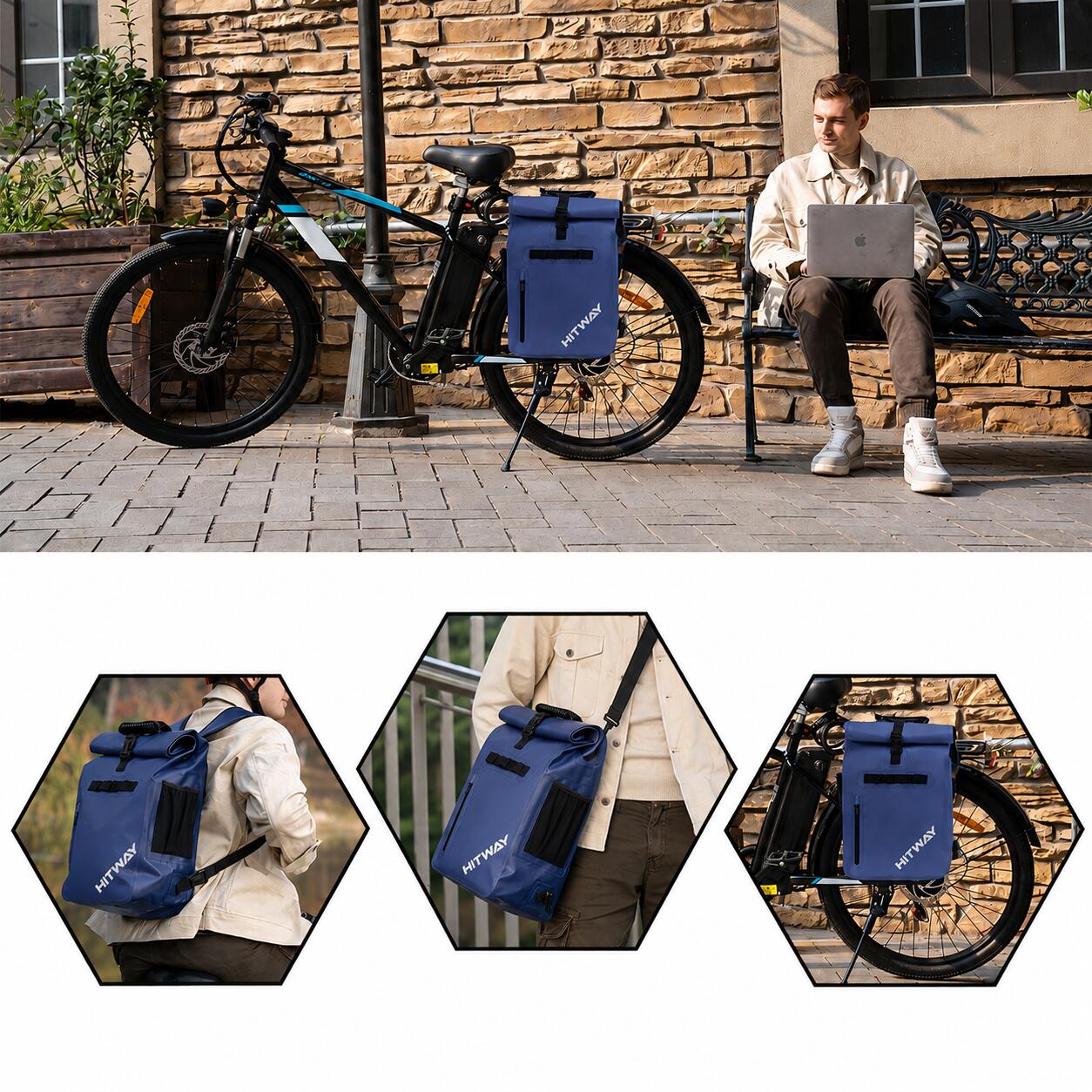Bolsa de bicicleta impermeável 29L para bagageiro Azul 4/4
