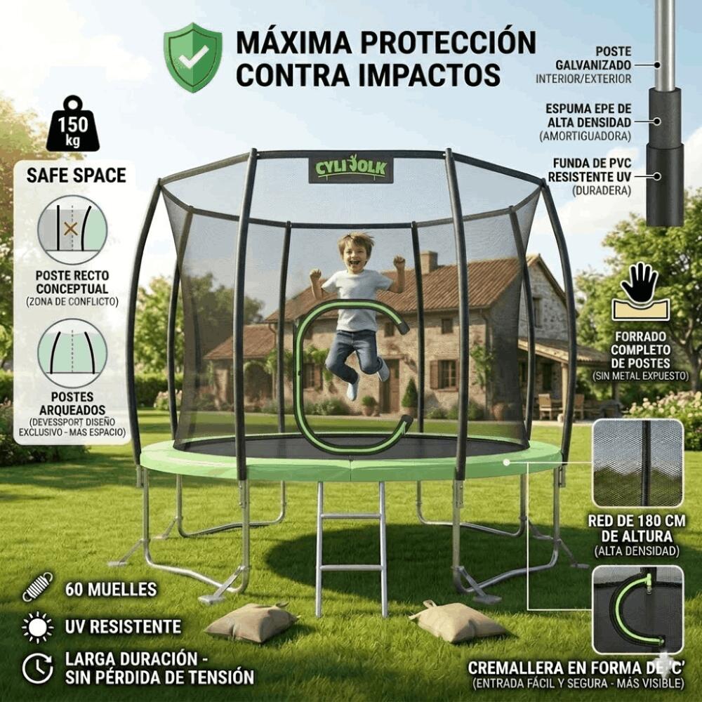 DEVESSPORT Cama Elástica Exterior de 10 Pies (305 cm) con Red de Seguridad 3/7
