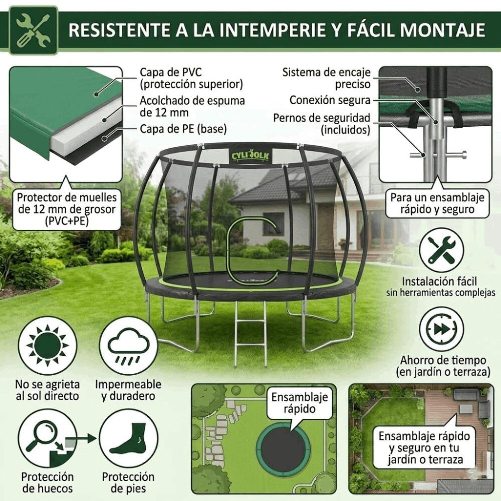 DEVESSPORT Cama Elástica Exterior de 10 Pies (305 cm) con Red de Seguridad 7/7