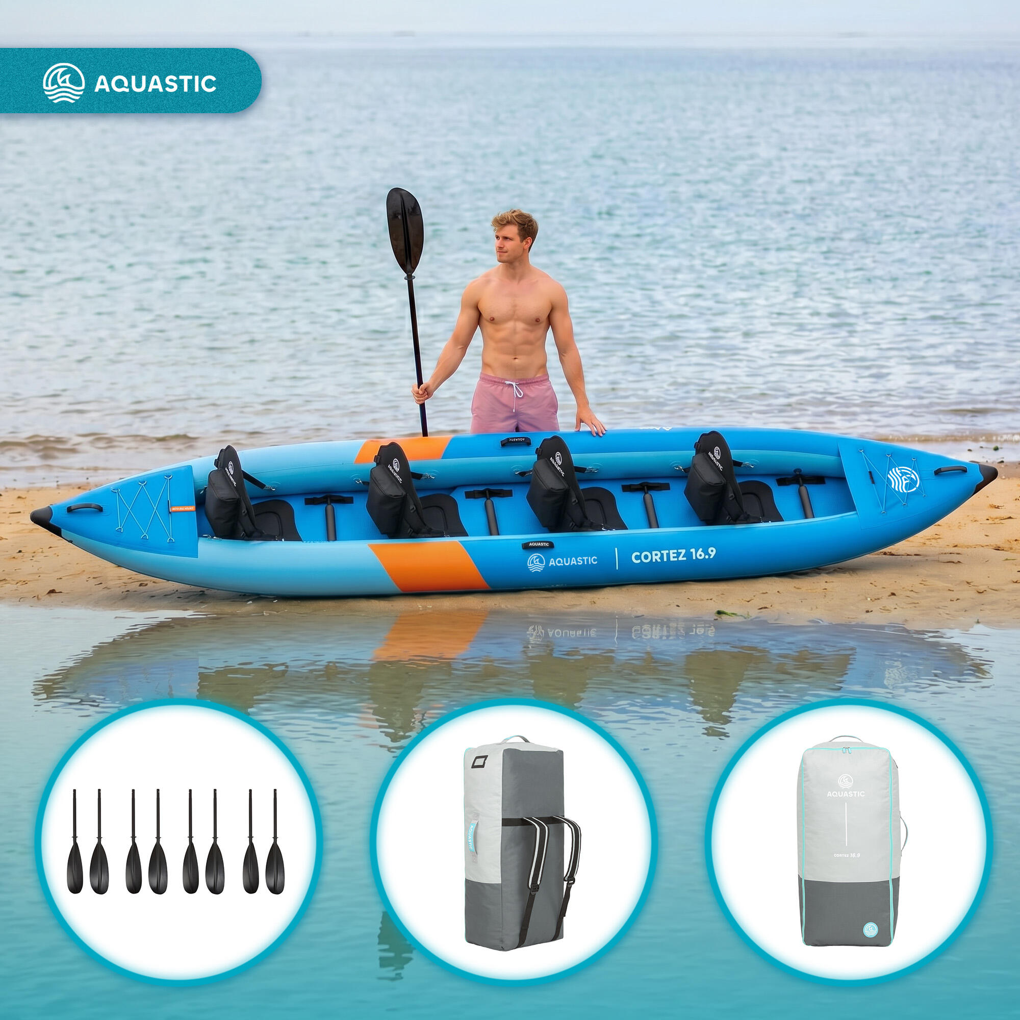 Kayak inflable para 4 personas AQUASTIC Cortez 16'9" 4/7