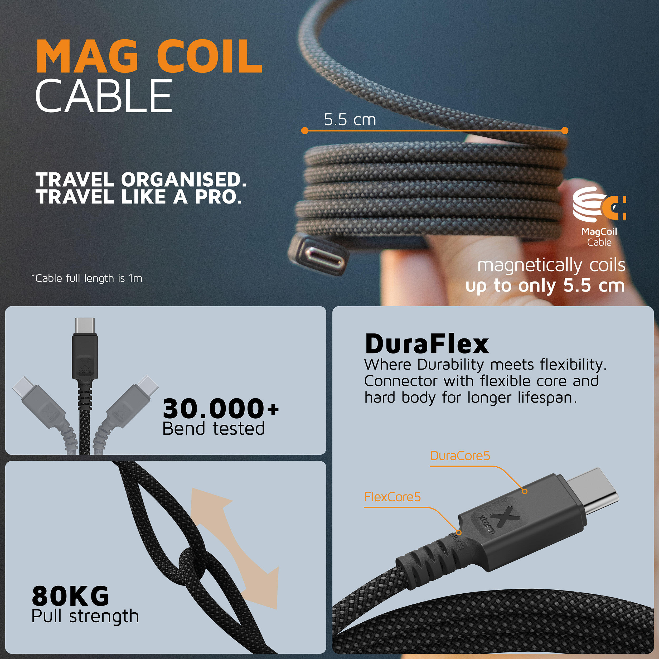 Xtorm TravelPro Magnetic USB-C PD 100W Cable - 1 Metre - Charge rapide - Noir 3/6