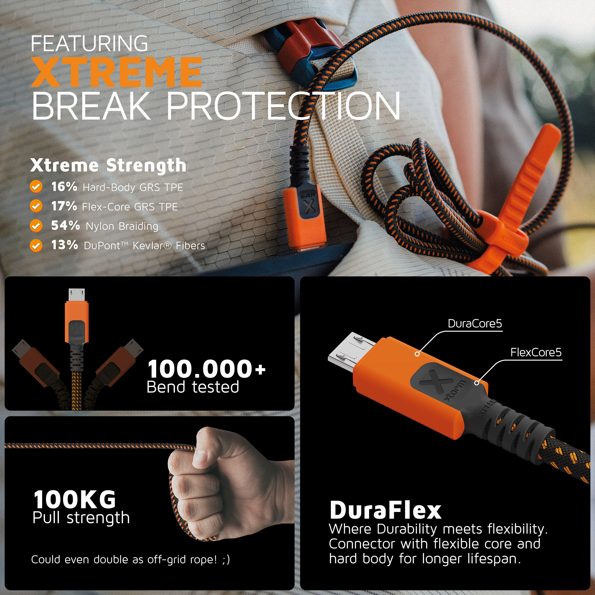 Cable USB a Micro USB Xtreme - 1,5 metros - Negro/Naranja 3/6