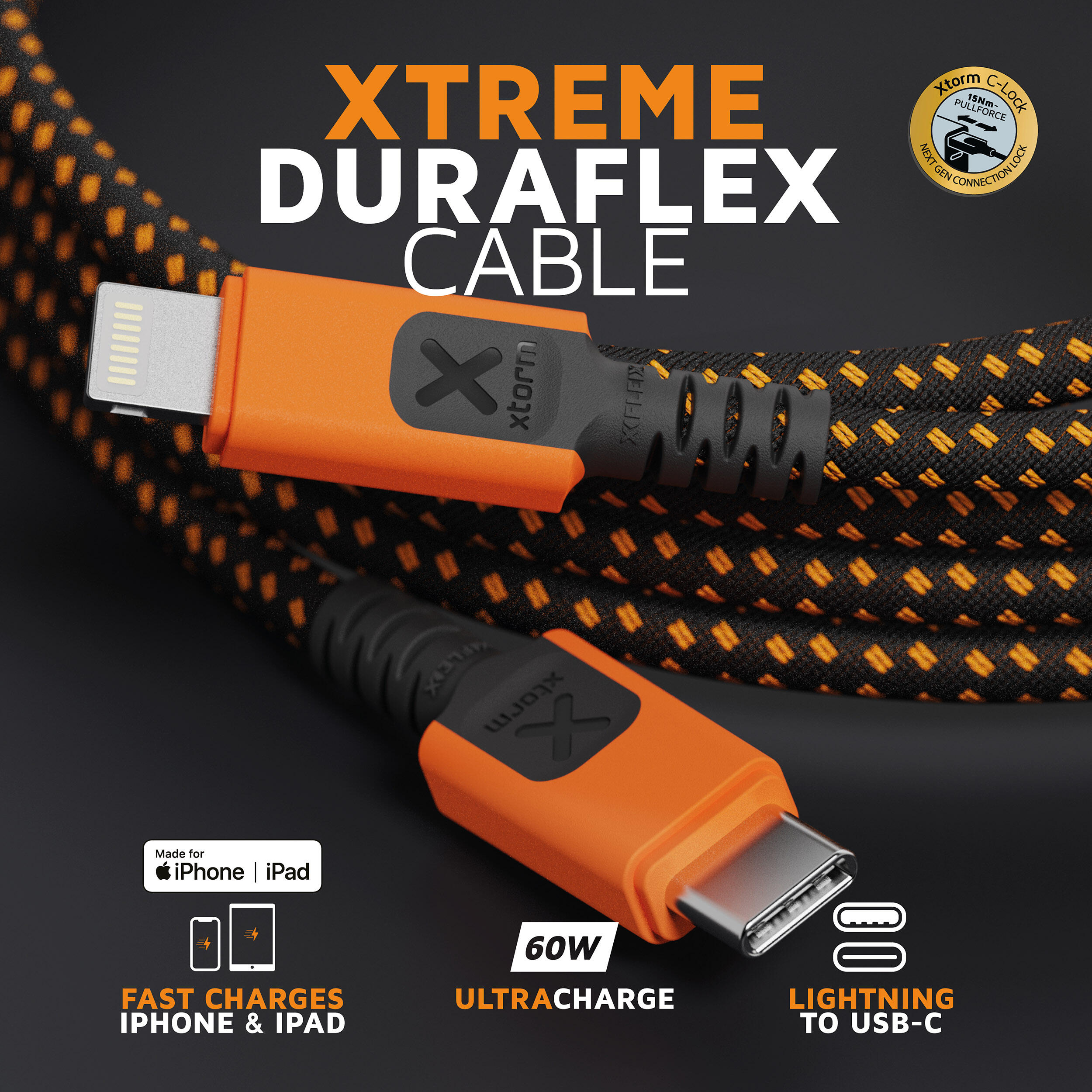 Cable USB-C a Lightning Xtreme - 1,5 metros - Cable USB-C - Negro/Naranja 2/6