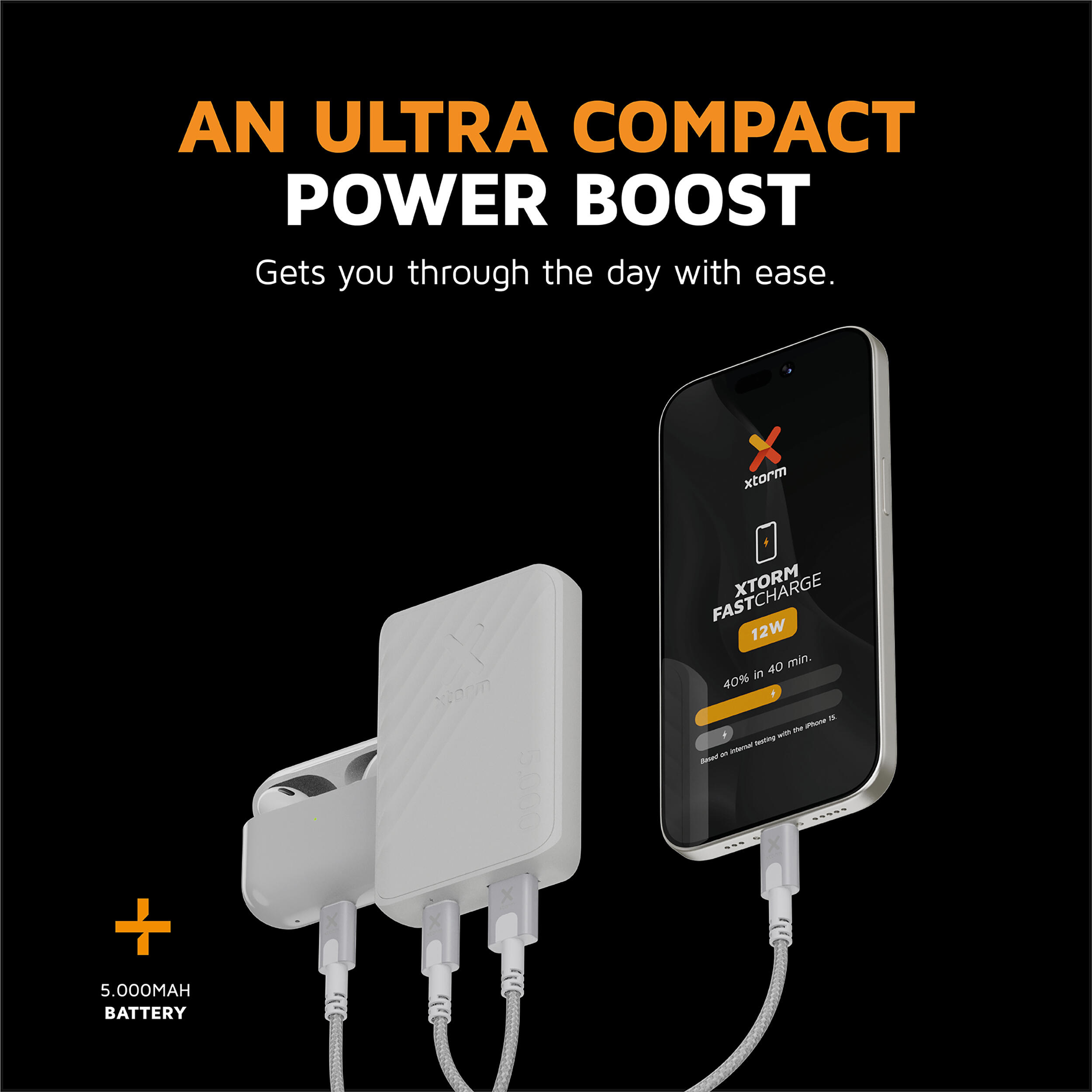Batería externa Go2 - 5000 mAh - Batería externa potente - Blanco ceniza 2/7