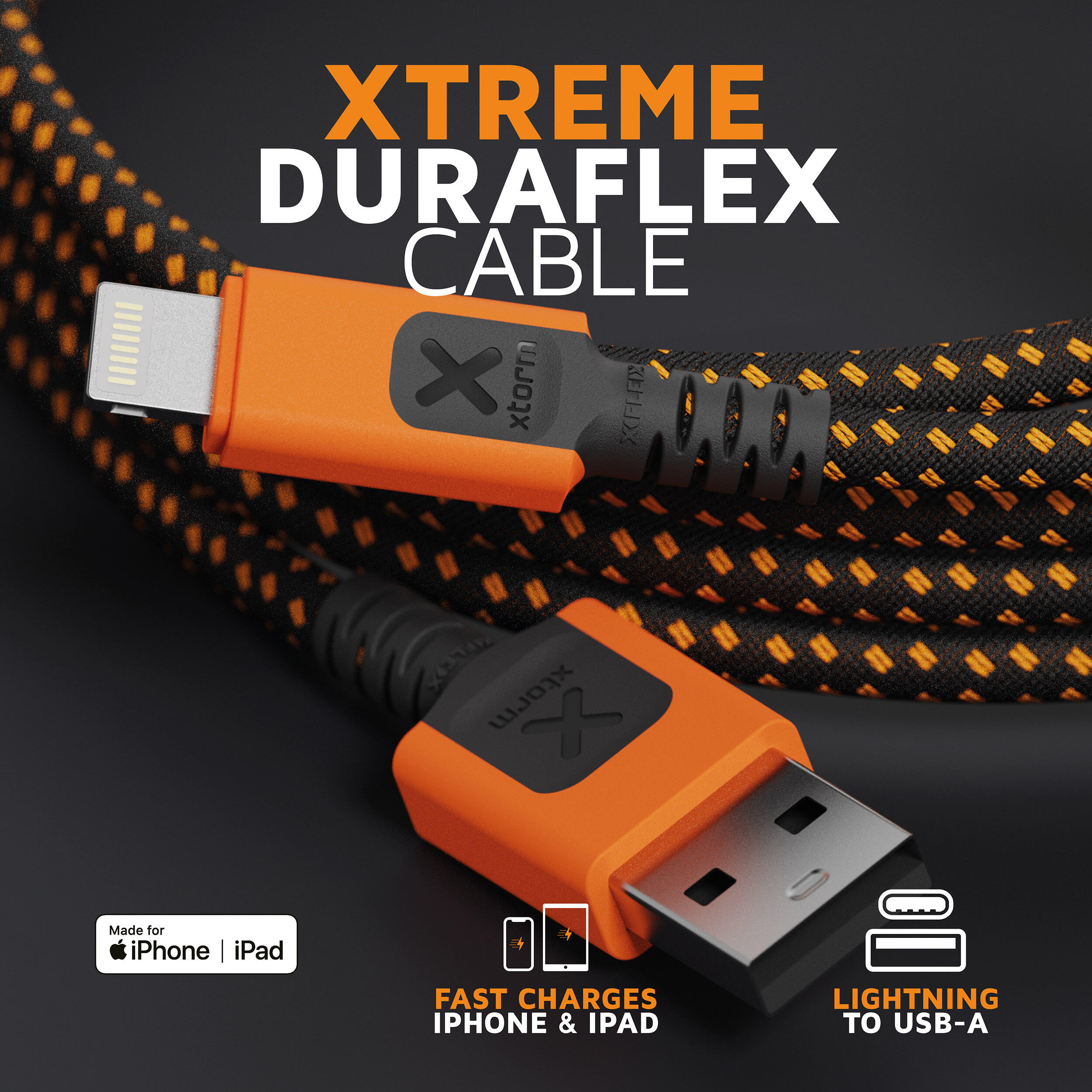 Cable USB a Lightning Xtreme - 1,5 metros - Cable USB - Negro/Naranja 2/6