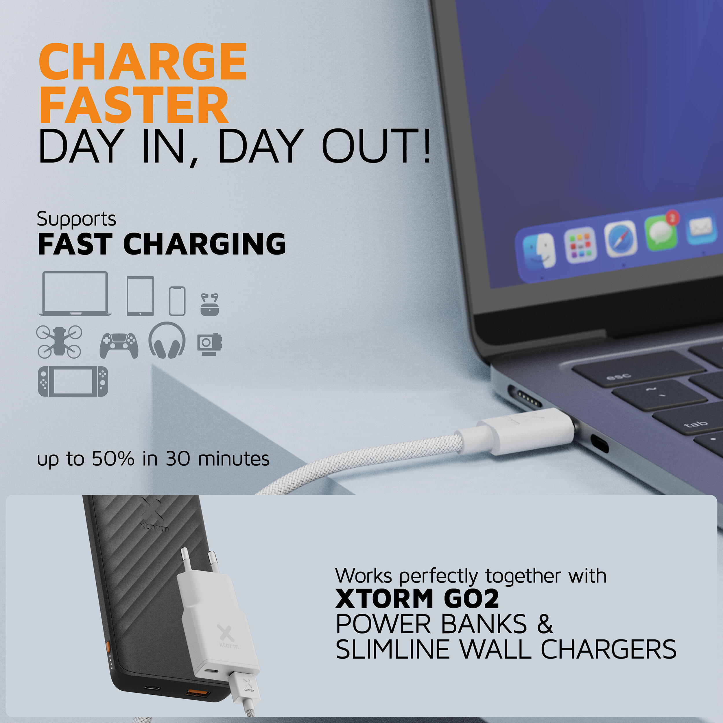 Xtorm Go2 USB-C PD 100W Cable - 1 Metre - Charge rapide - Blanc 5/6