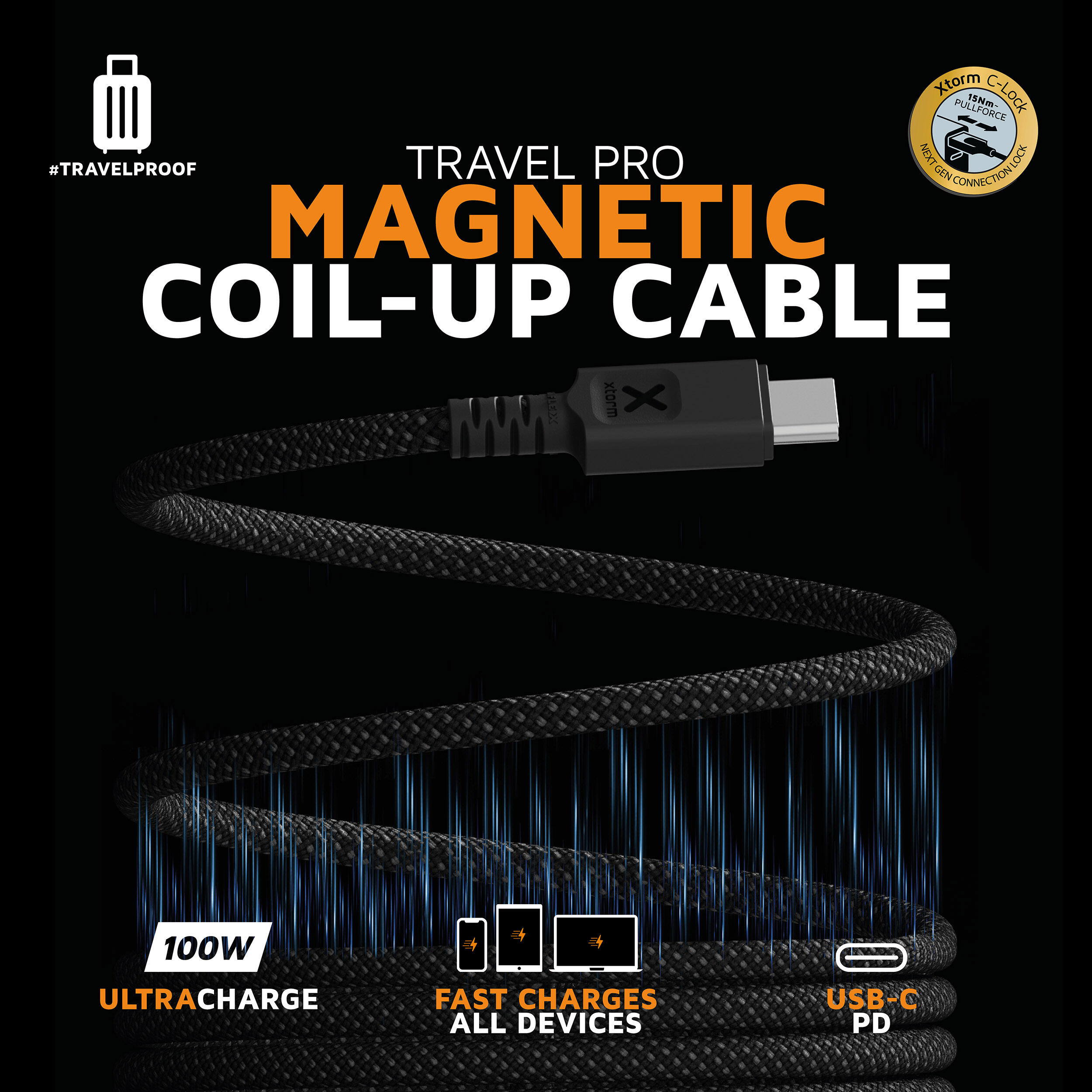 Xtorm TravelPro Magnetic USB-C PD 100W Cable - 1 Metre - Charge rapide - Noir 2/6