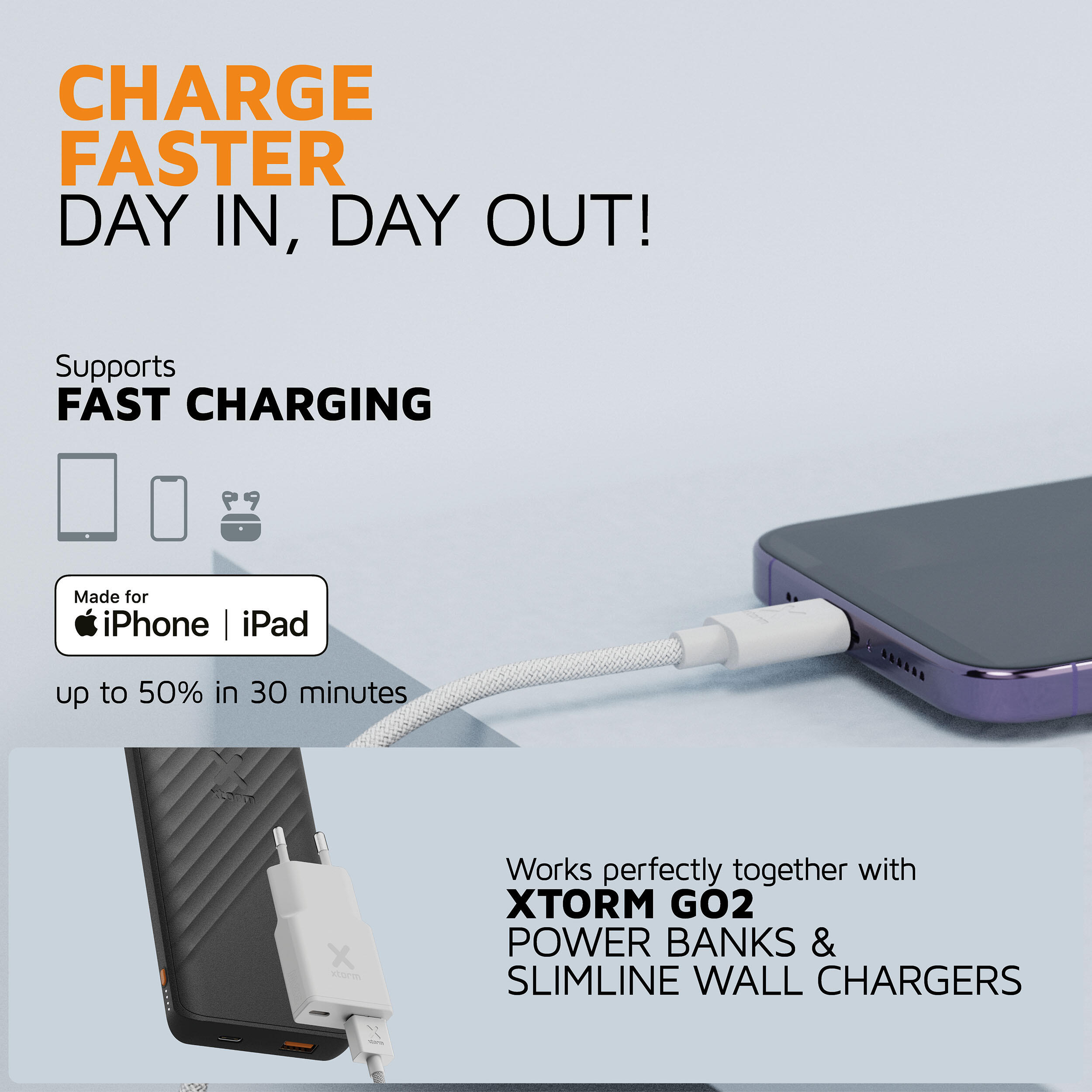 Cable USB a Lightning Go2 - 1 metro - Carga rápida - Blanco 5/6