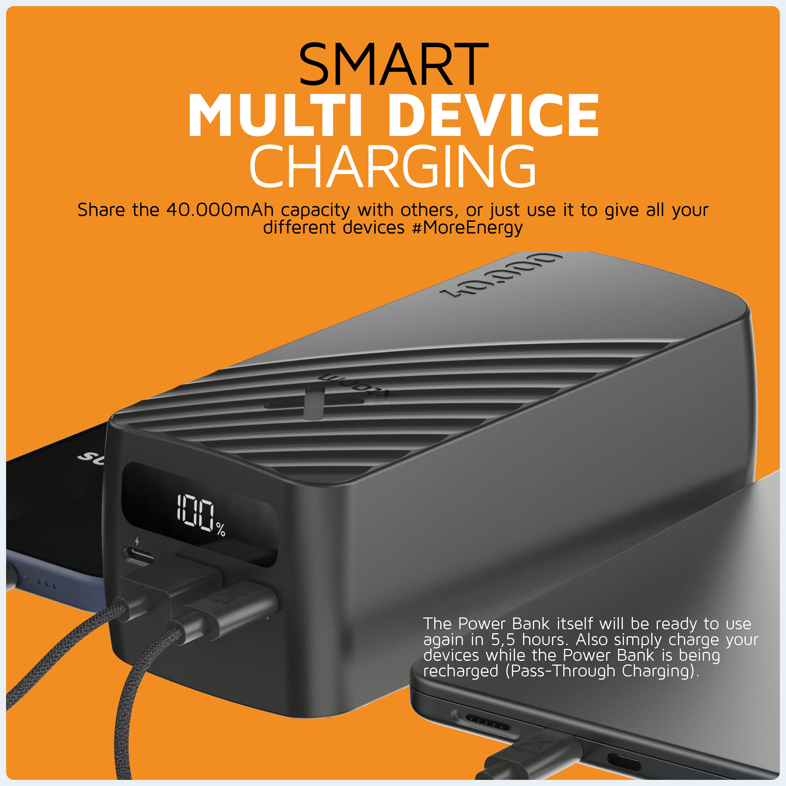Batería externa Go2 de 40000 mAh - USB-A y USB-C - Negra 3/6