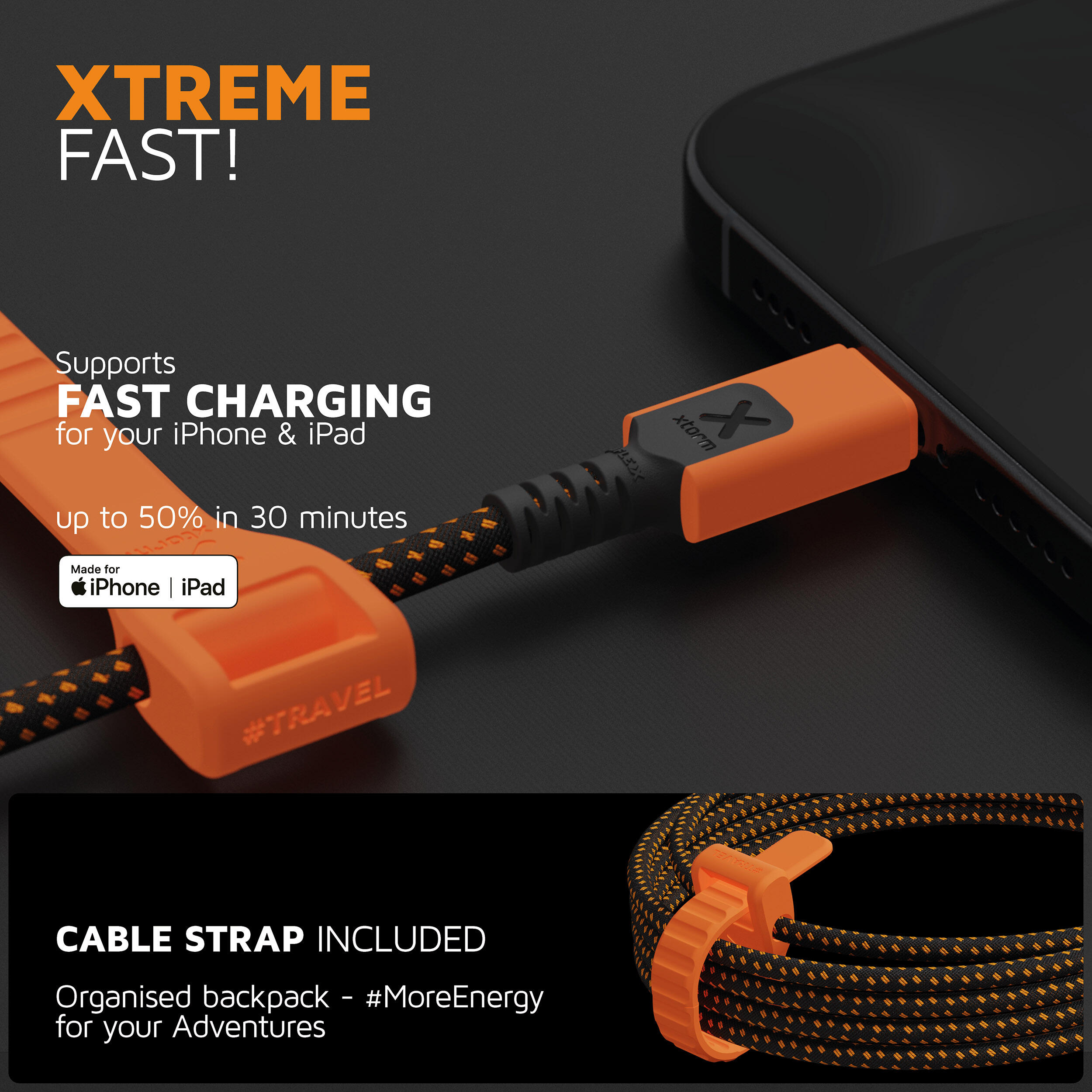 Cable USB a Lightning Xtreme - 1,5 metros - Cable USB - Negro/Naranja 5/6