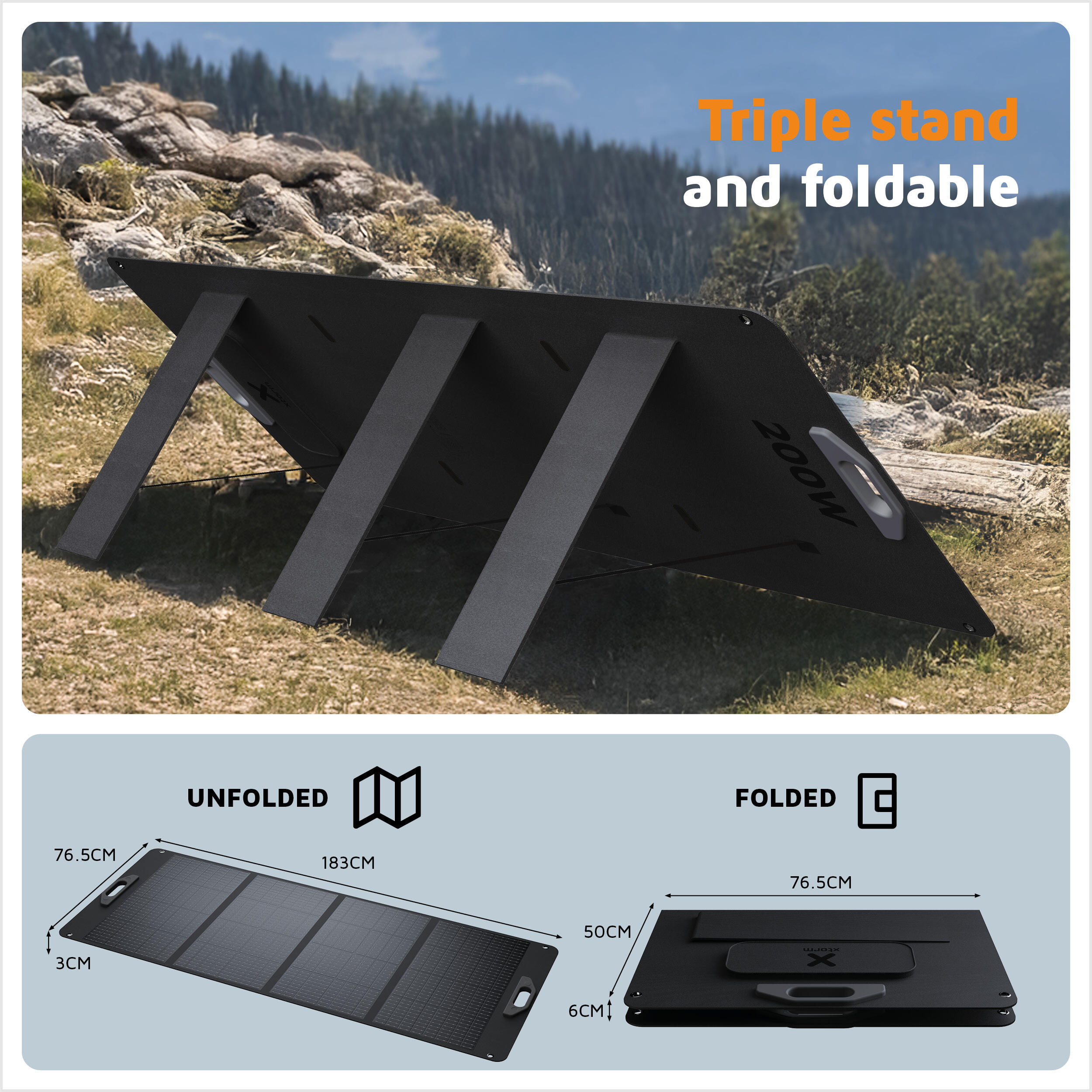 Panel solar plegable de 200 W 5/6