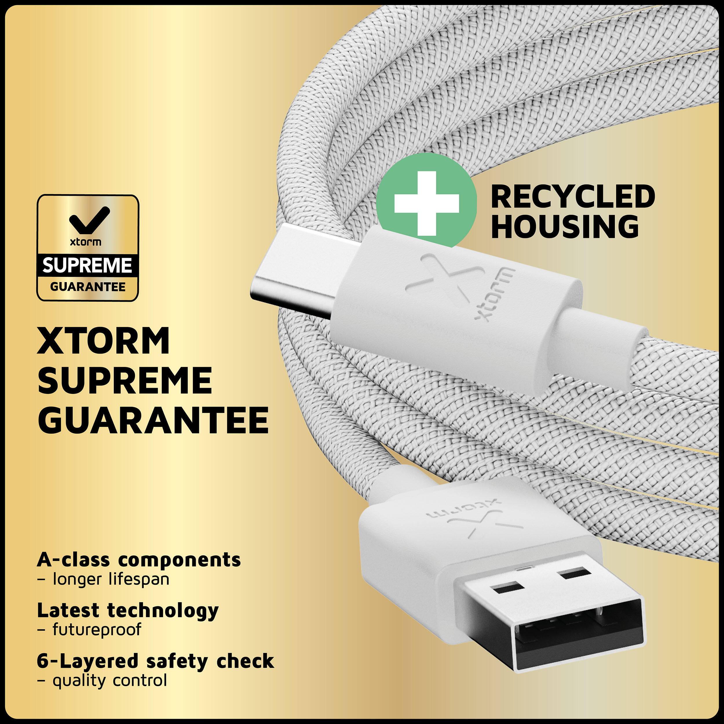 Cable USB-A a USB-C Go2 - 1 metro - Cables USB-A muy resistentes - Blanco 4/6