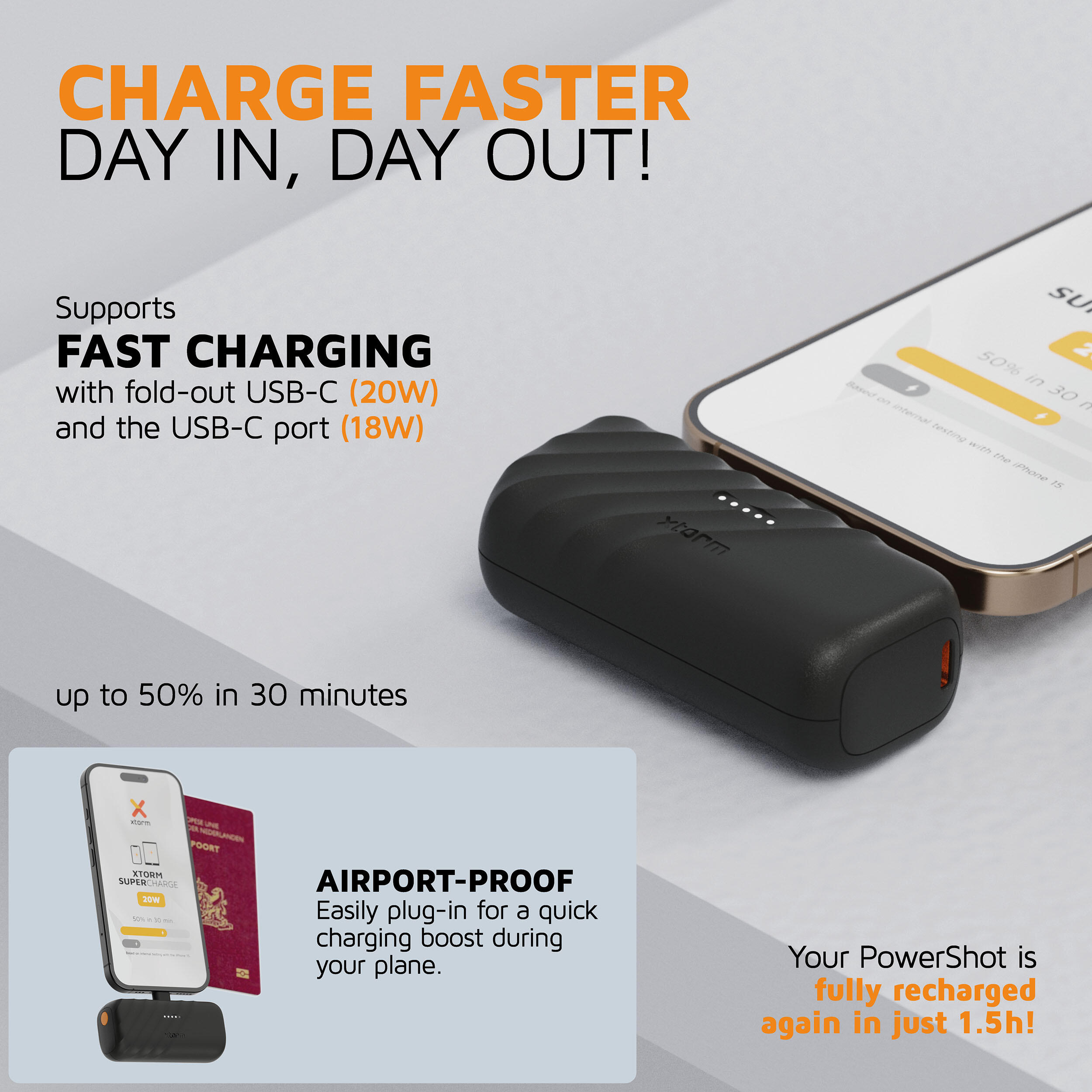 Xtorm Go2 Batterie externe - 5.000 mAh - USB-C Aansluiting 5/6