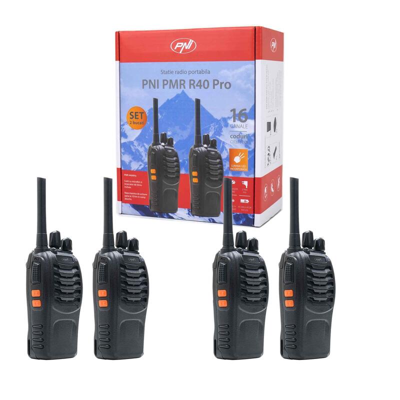 Pakket 4 Radio PNI PMR R40 PRO batterijen, opladers en koptelefoon inbegrepen