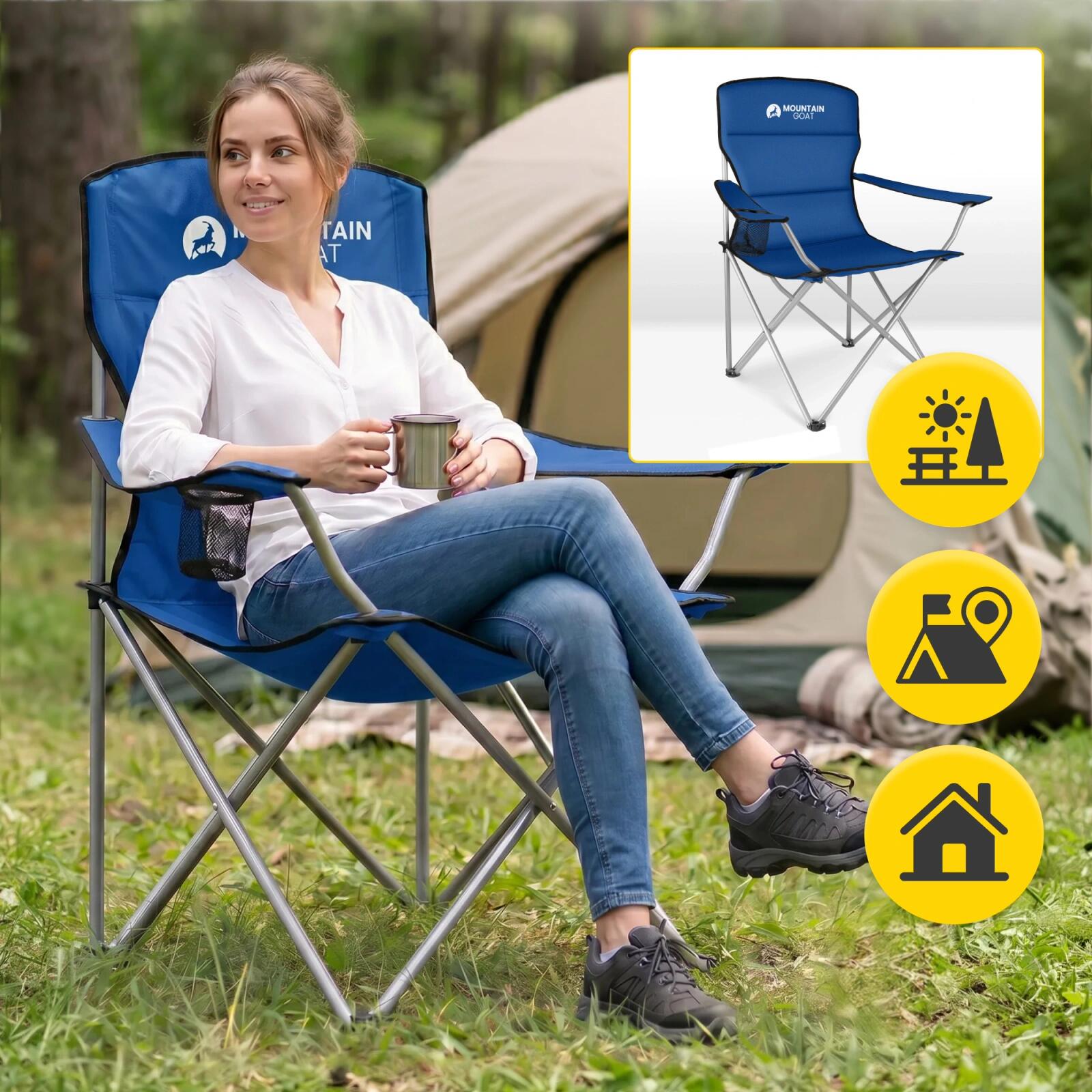 Faltbarer Campingstuhl mit Armlehnen bequem robust MOUNTAIN GOAT 2/7