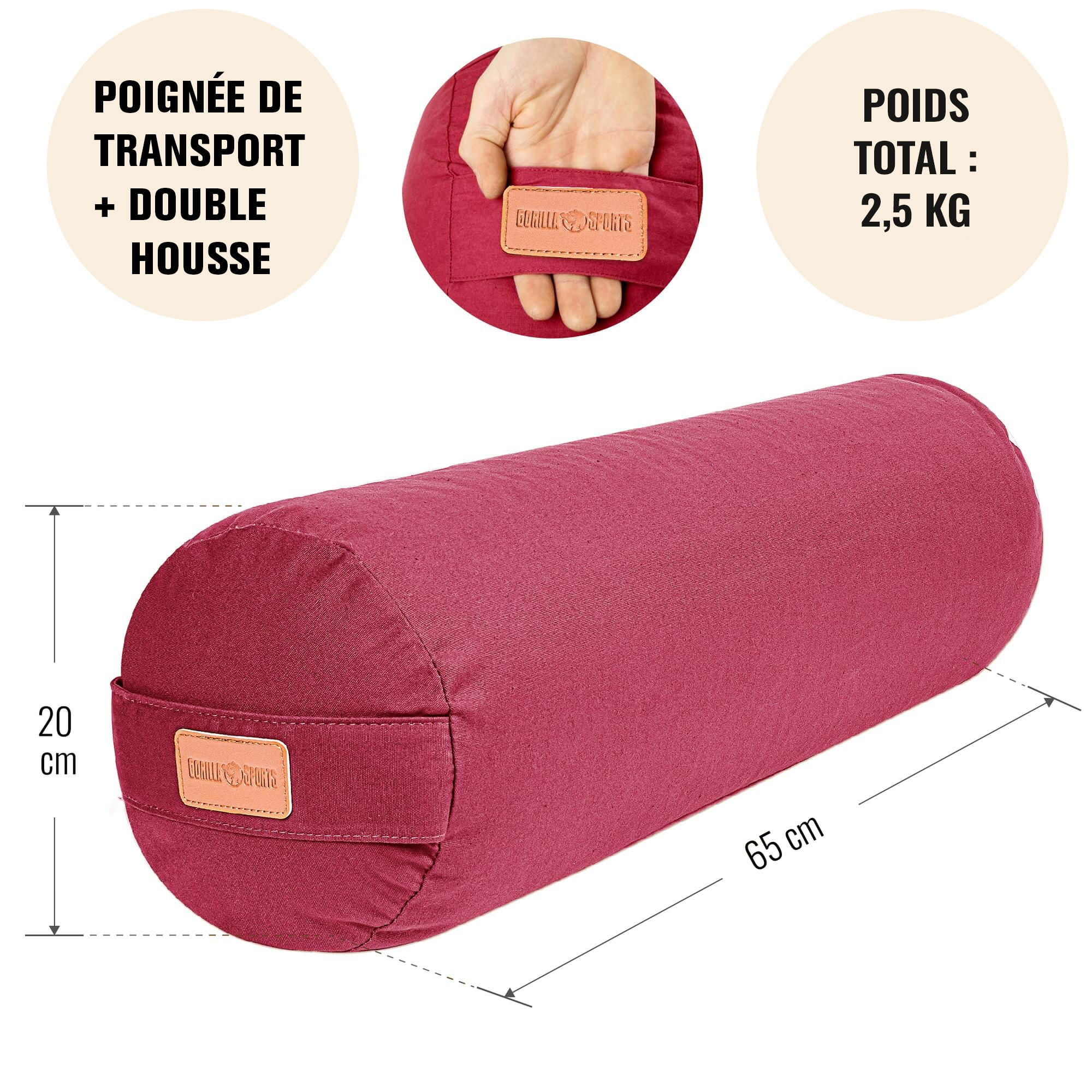 TRAVERSIN DE YOGA | BALLES D'ÉPEAUTRE BIO | COLORIS AU CHOIX 5/7