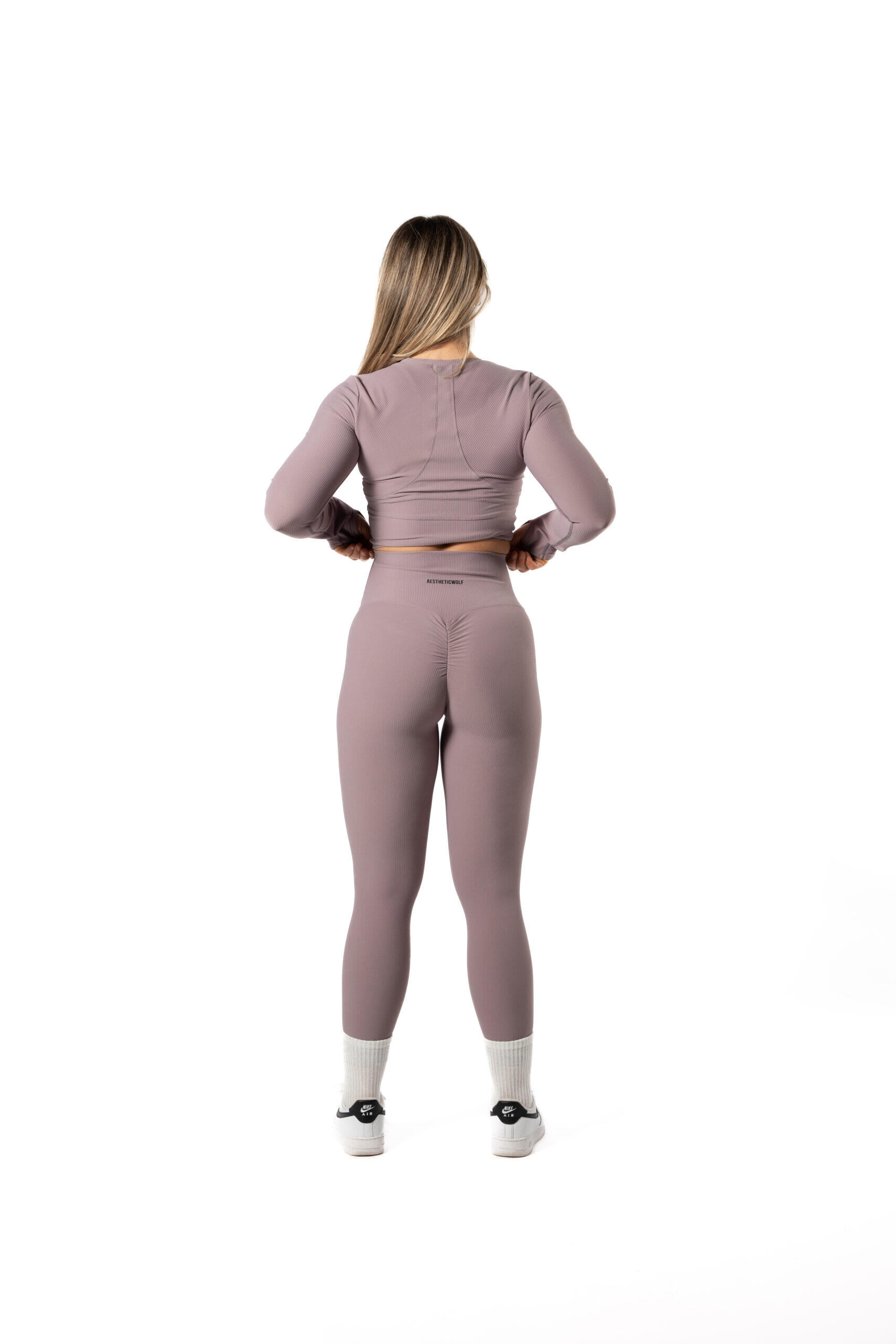 Geribbelde v2 Long Sleeve Crop Top voor Fitness  Plum Blossom 5/5