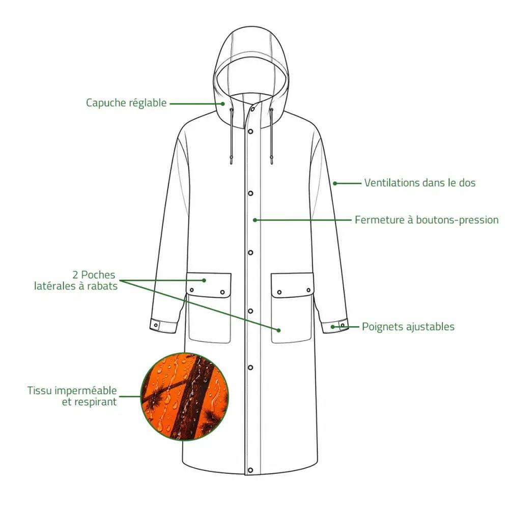 Manteau imperméable long polyuréthane orange camo blaze M à 4XL 2/5