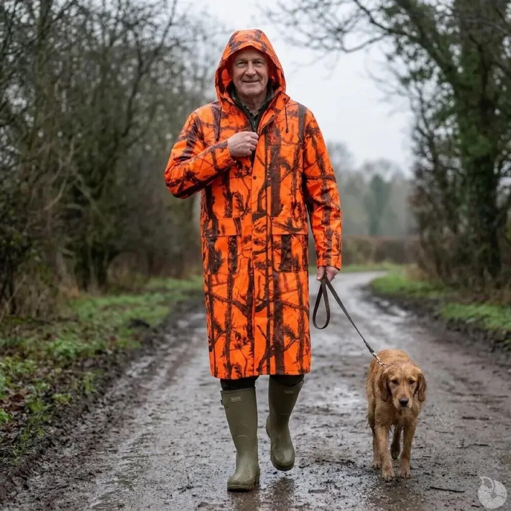 Manteau imperméable long polyuréthane orange camo blaze M à 4XL 1/5